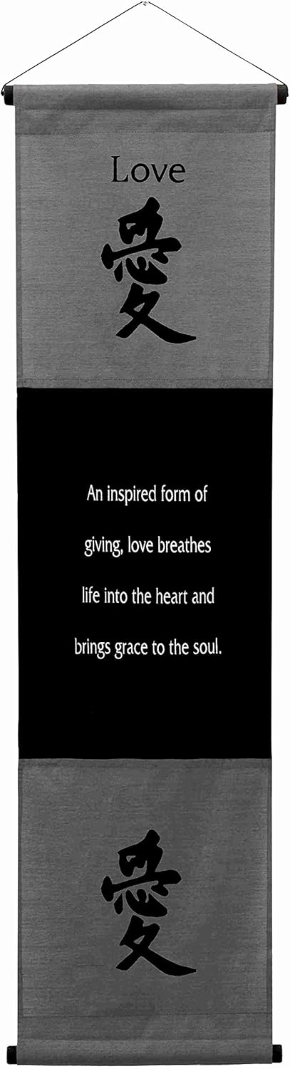 Inspirational Wall Decor "Love" Banner Large, Inspiring Quote Wall Hanging Scroll, Affirmation Motivational Uplifting Art, Thought Saying Tapestry Color: Gray