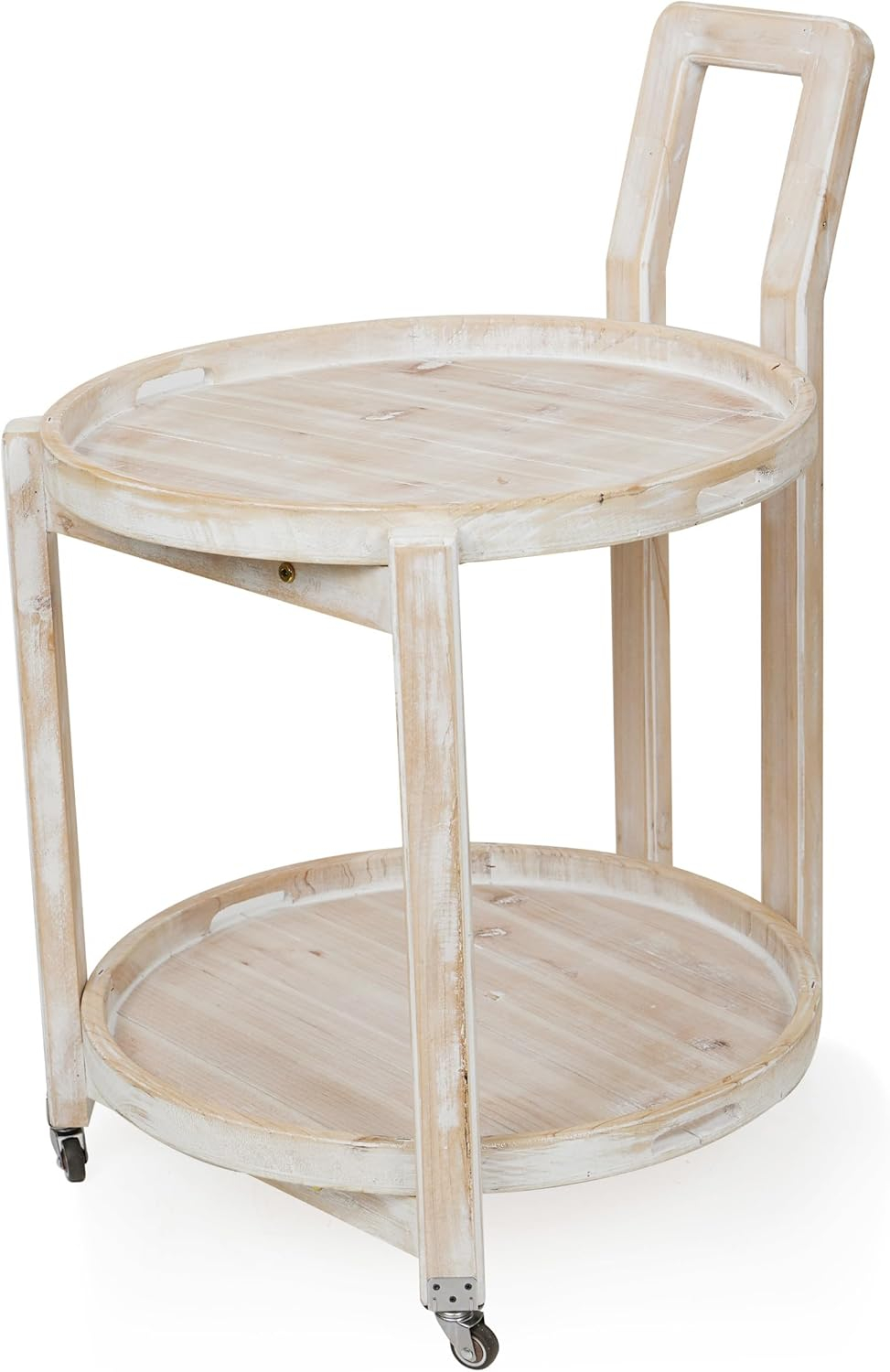 Alpine Corporation MBB172 Wood 2-Tier Rolling Storage Cart for Books, Plants, Decor, Rustic Storage Push Cart with 2 Shelves