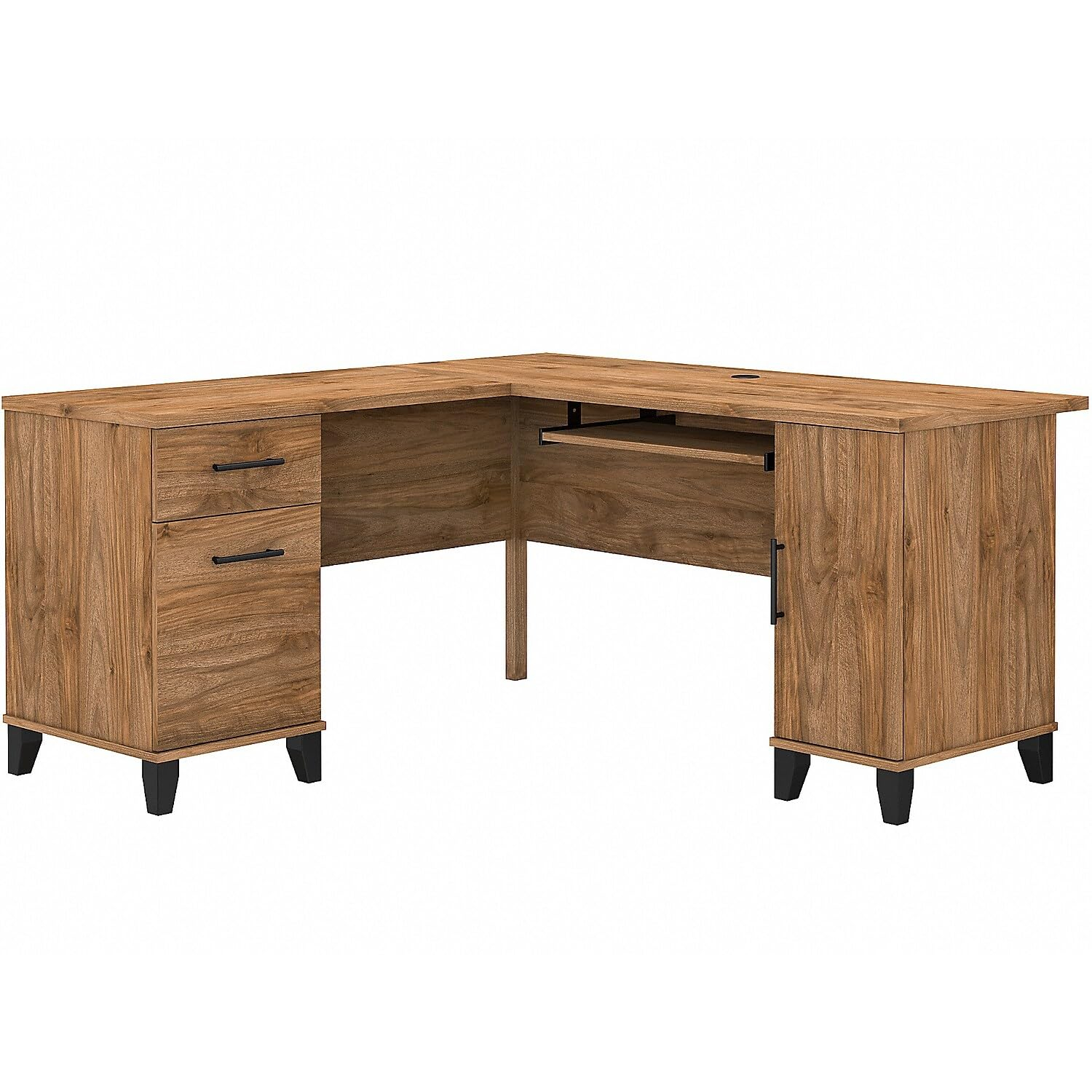 Bush Furniture Somerset 60 in L Desk with Keyboard Tray, File Drawer, Box Drawer and Storage Cabinet in Fresh Walnut (Ships in 2 Boxes)