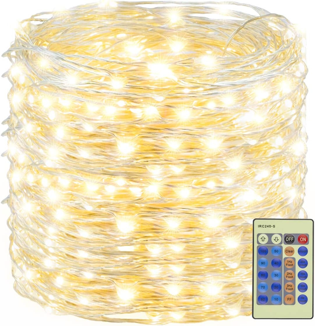 Decute 500LED 164FT Christmas Tree String Lights Green Wire Dimmable with Remote Control, UL Listed Plug in Fairy Starry Lights Decorative for Christmas Tree Party Wedding Indoor Outdoor Warm White