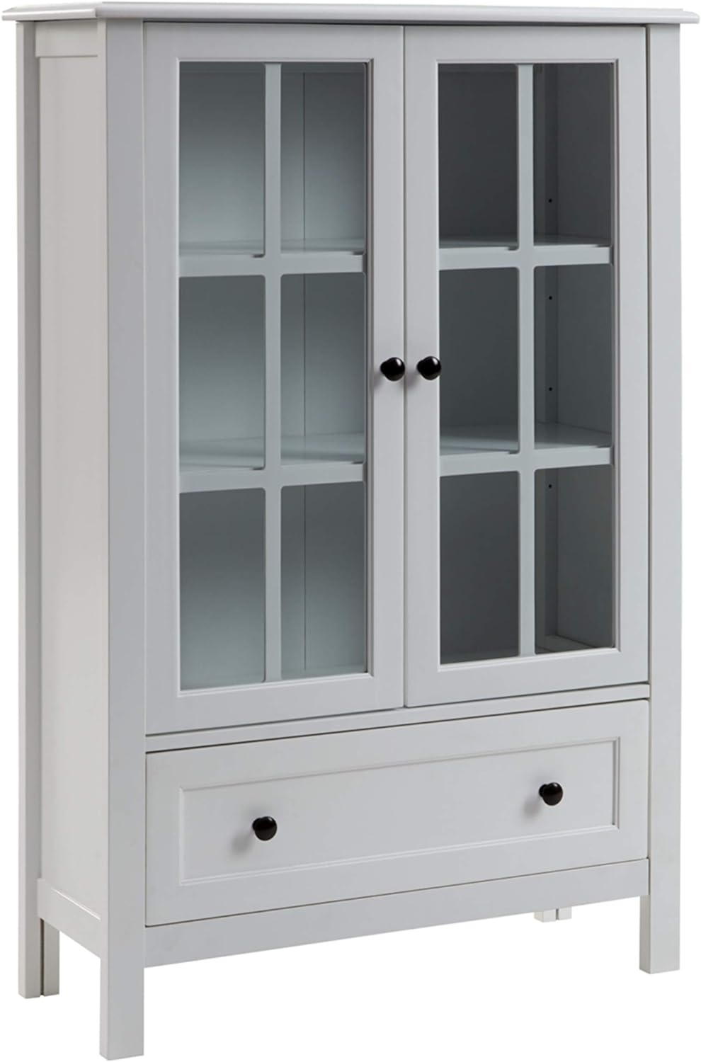 White Transitional Farmhouse China Cabinet with Glass Doors