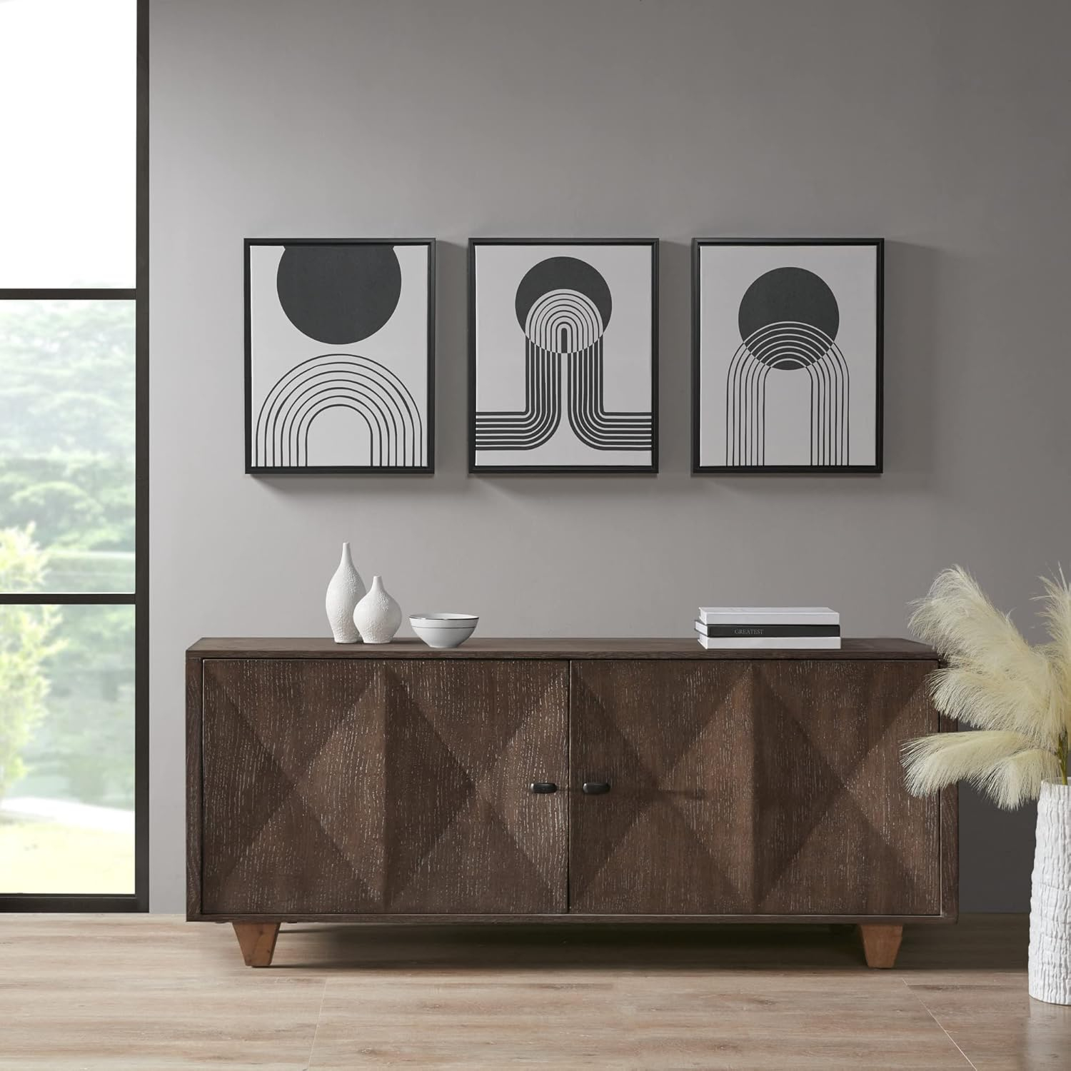 Urban Habitat Wall Art Living Room Décor Cosmic Curl Framed Canvas - Black/Taupe