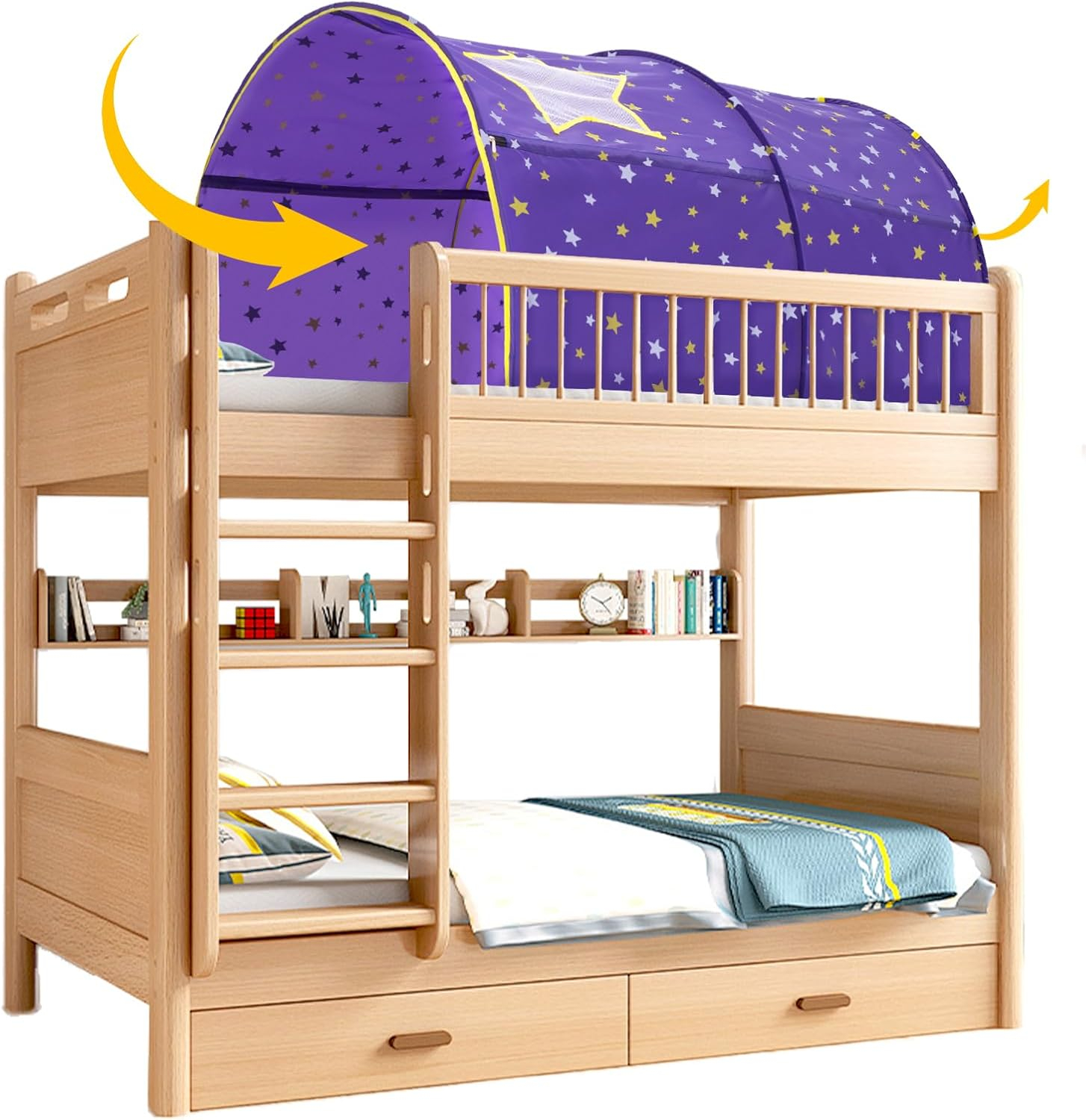 Twin Bed Canopy Kids Play Tent, Starlight Dream Tent for Kids, Twin Bed Playhouse with Glow-in-the-Dark Stars, Pop-Up Portable Privacy Space for Boys & Girls, Indoor Camping, Reading, Play, Purple