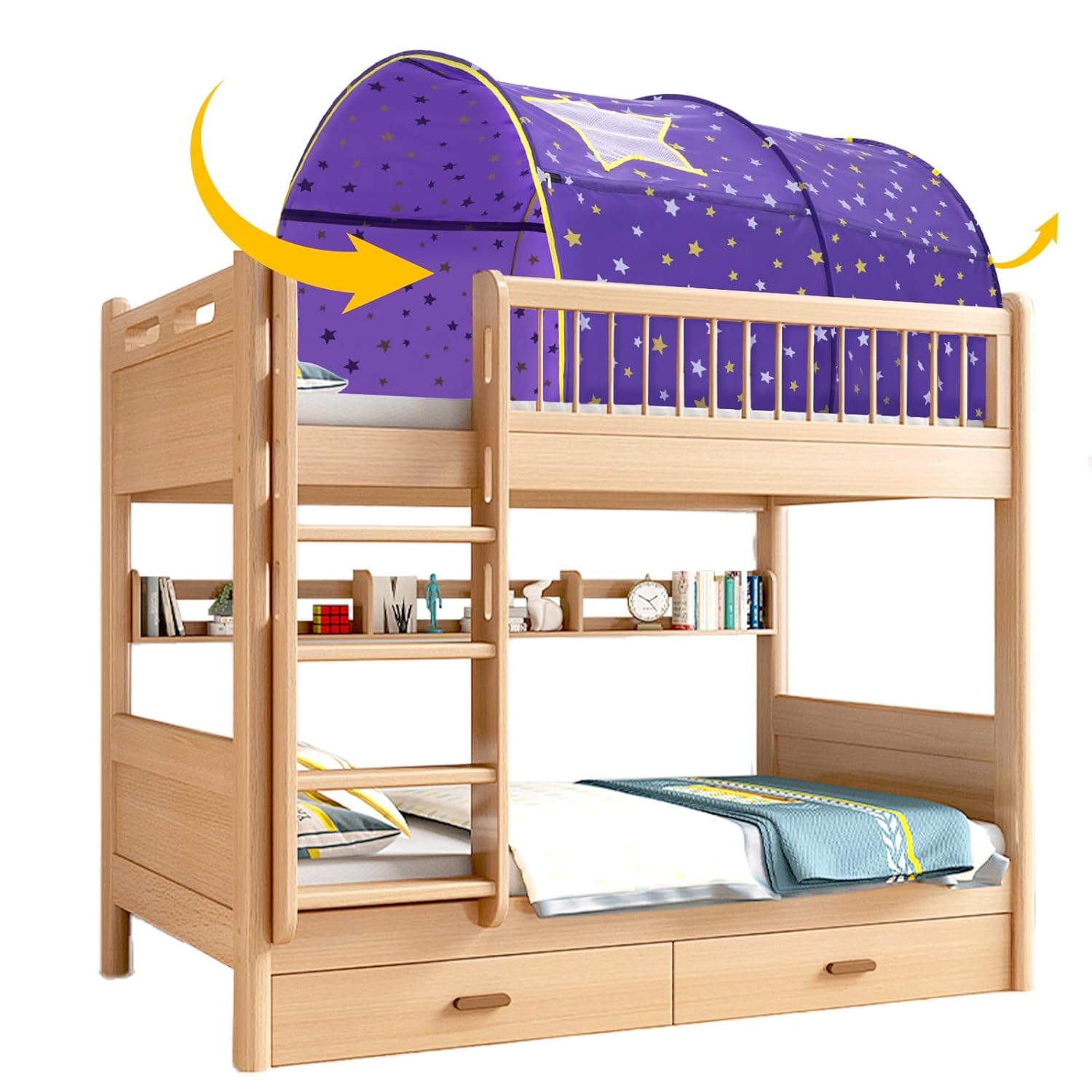 Twin Bed Canopy Kids Play Tent, Starlight Dream Tent for Kids, Twin Bed Playhouse with Glow-in-the-Dark Stars, Pop-Up Portable Privacy Space for Boys & Girls, Indoor Camping, Reading, Play, Purple