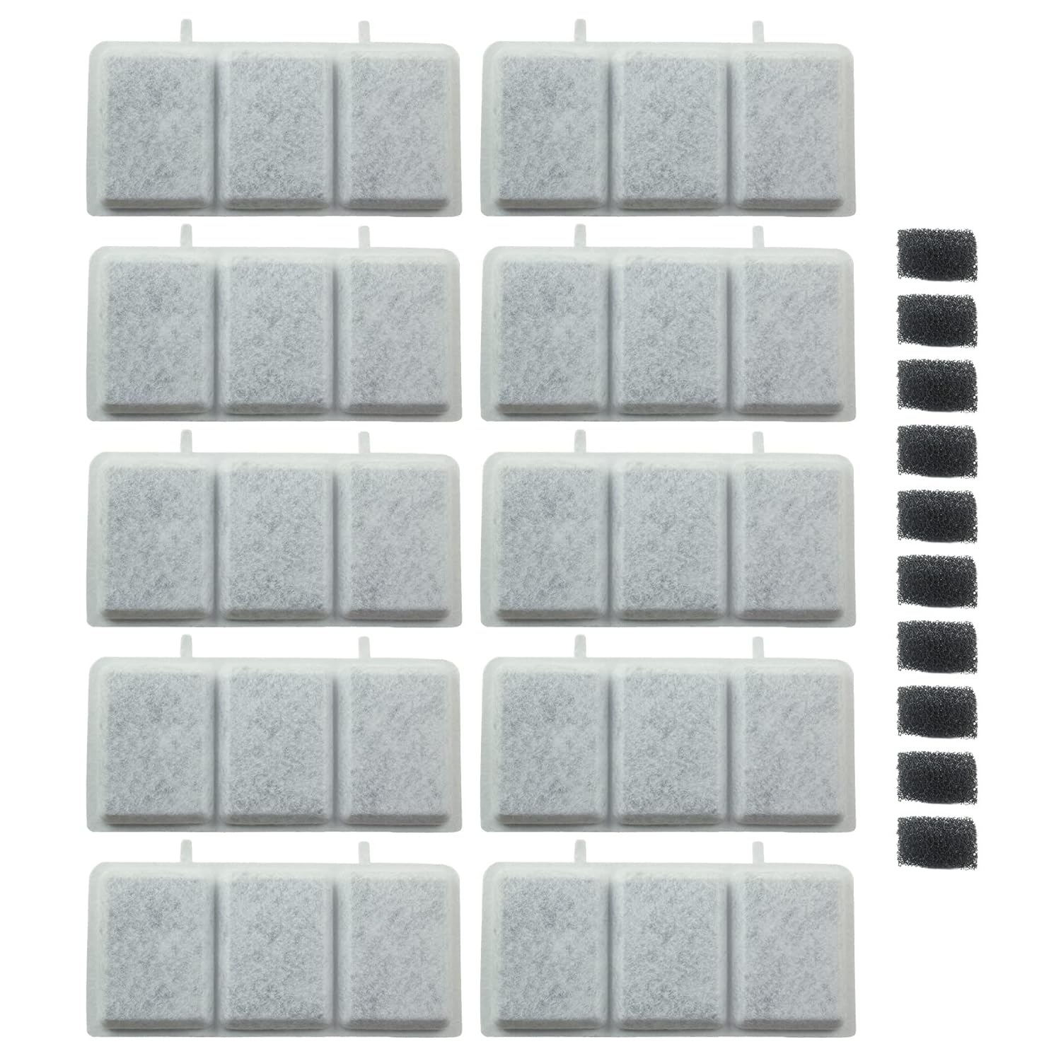 PET STANDARD Replacement Water Filter & 10 Pack Replacement Pre-Filter Sponges Compatible With Petory® 74oz/2.2L Automatic Pet Fountain, Pack of 10