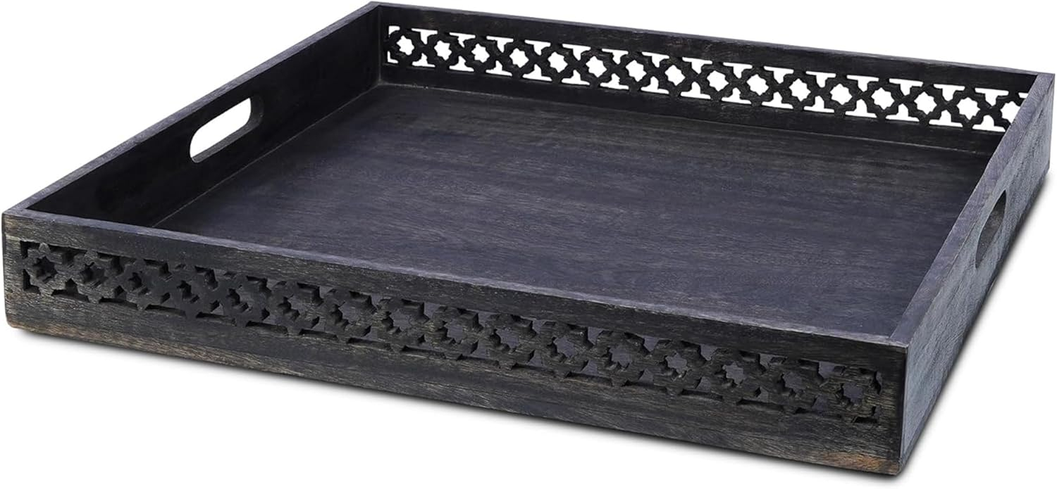 Mela Artisans Rustic Black Trellis Ottoman Decorative Tray