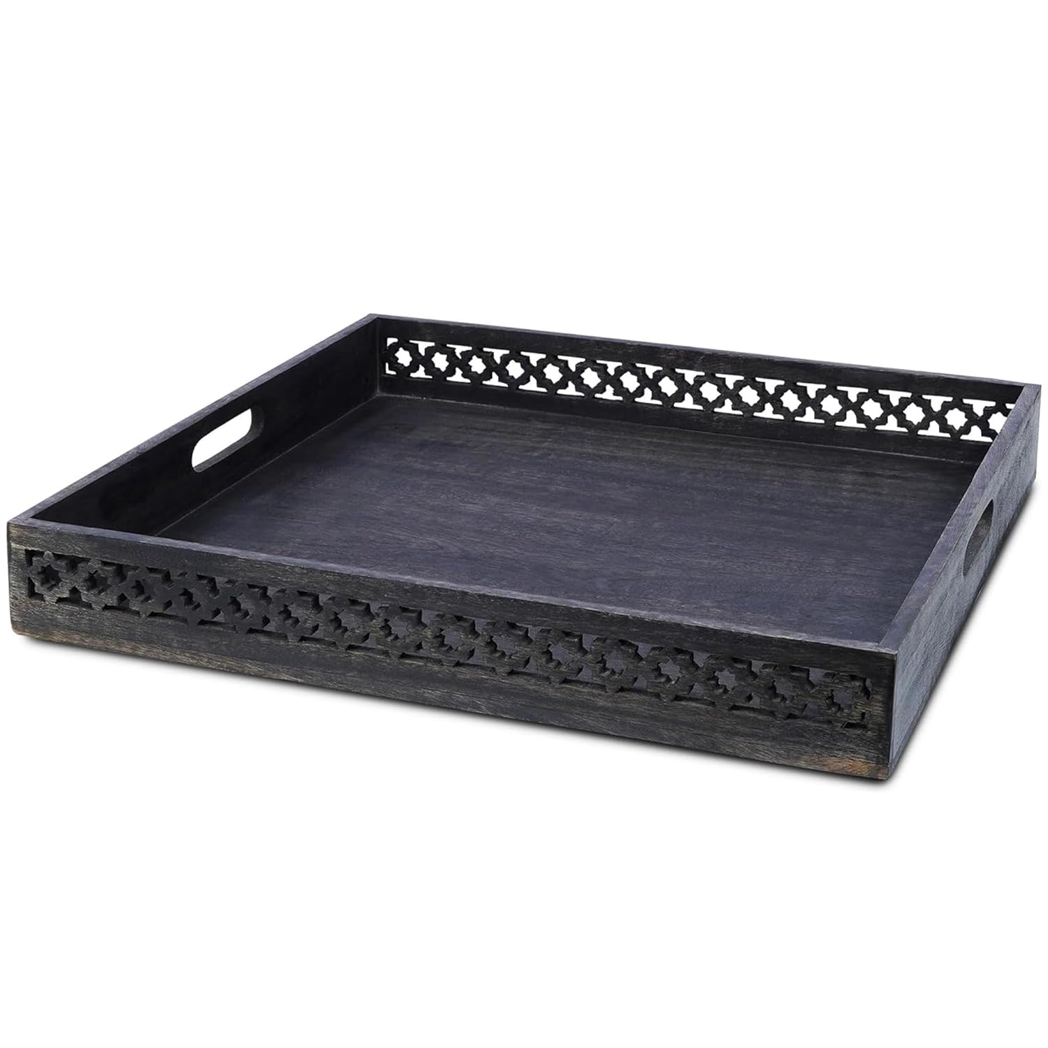 Mela Artisans Rustic Black Trellis Ottoman Decorative Tray