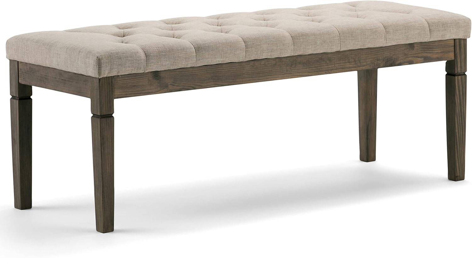 SIMPLIHOME Waverly 28 inch Wide Traditional Rectangle Small Tufted Ottoman Bench in Natural Linen Look Fabric, Assembled, For the Living Room and Bedroom