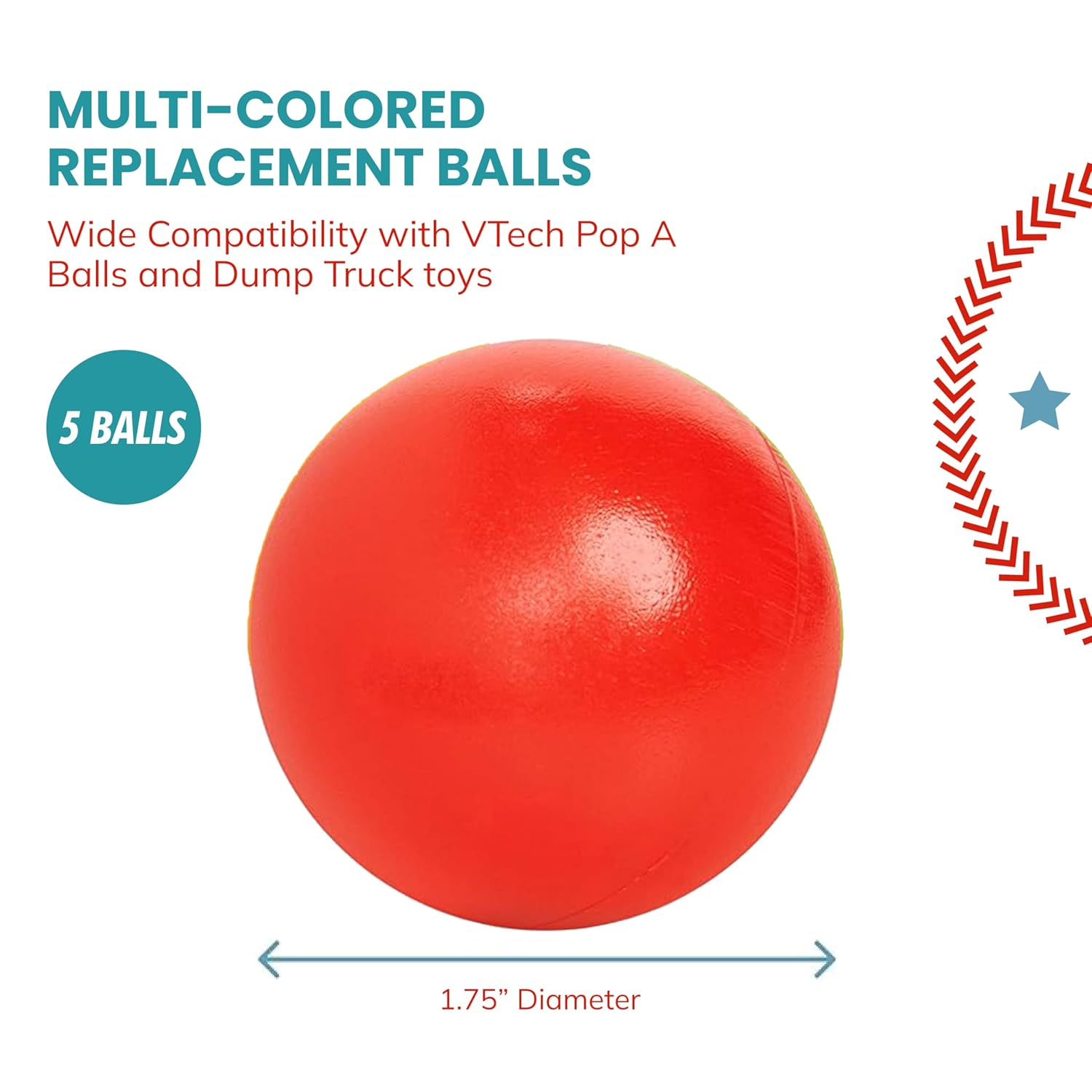 Botabee Set of 5 Multi-Colored Replacement Balls for Ball Popper Toys in Assorted Colors - Vibrant and Durable Plastic