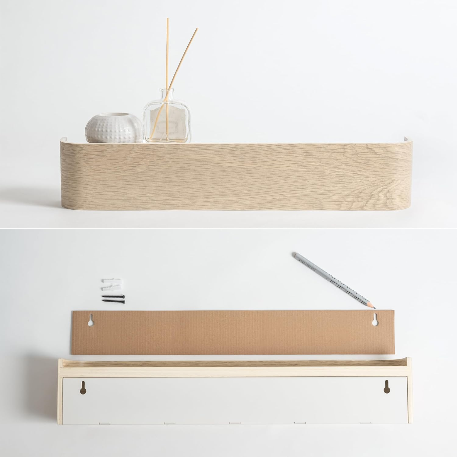 Oak and White Wall-Mounted Coat Rack with Shelf