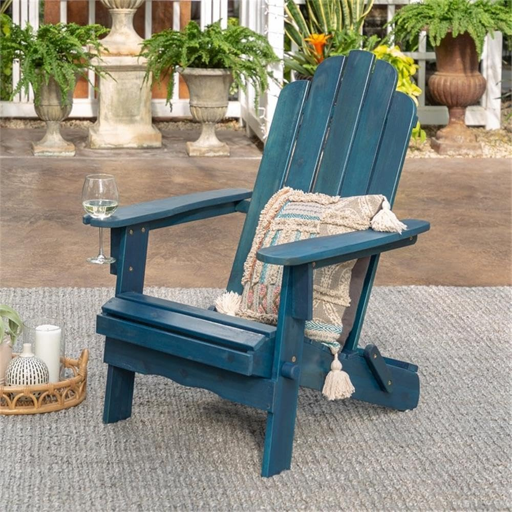 Navy Blue Solid Acacia Wood Outdoor Adirondack Chair