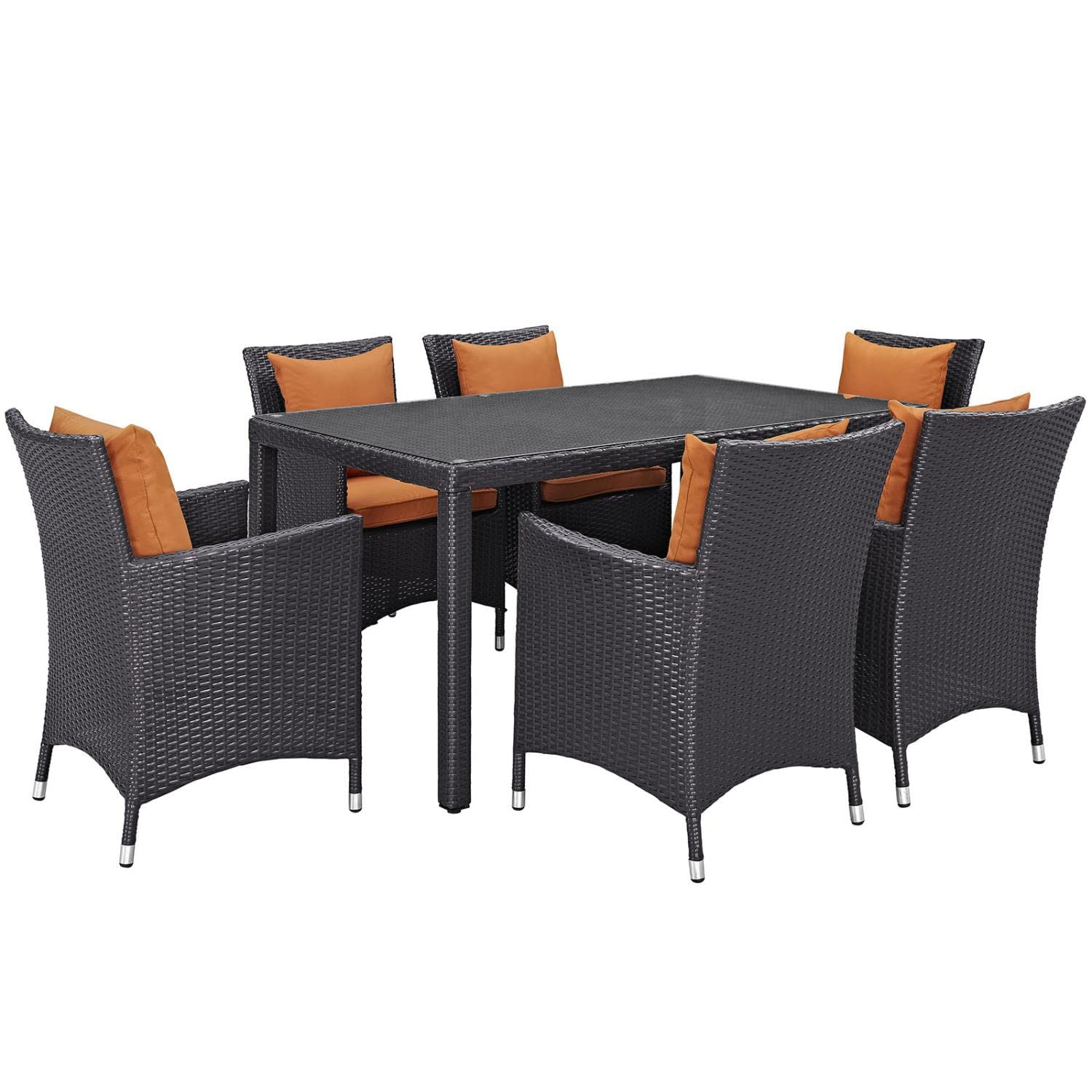Modway Convene 7 Piece Outdoor Patio Dining Set in Espresso Orange