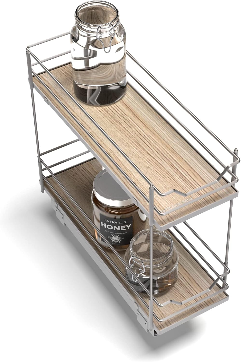 Home Zone Living 7.5” Width x 21” Depth 2 Shelf Pull Out Cabinet Organizer, Silver