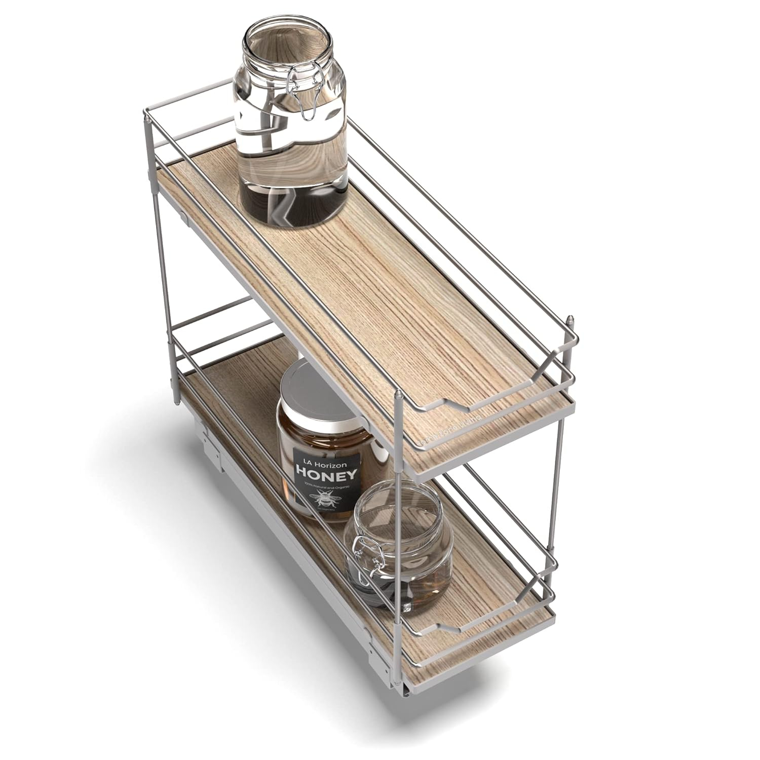 Home Zone Living 7.5” Width x 21” Depth 2 Shelf Pull Out Cabinet Organizer, Silver