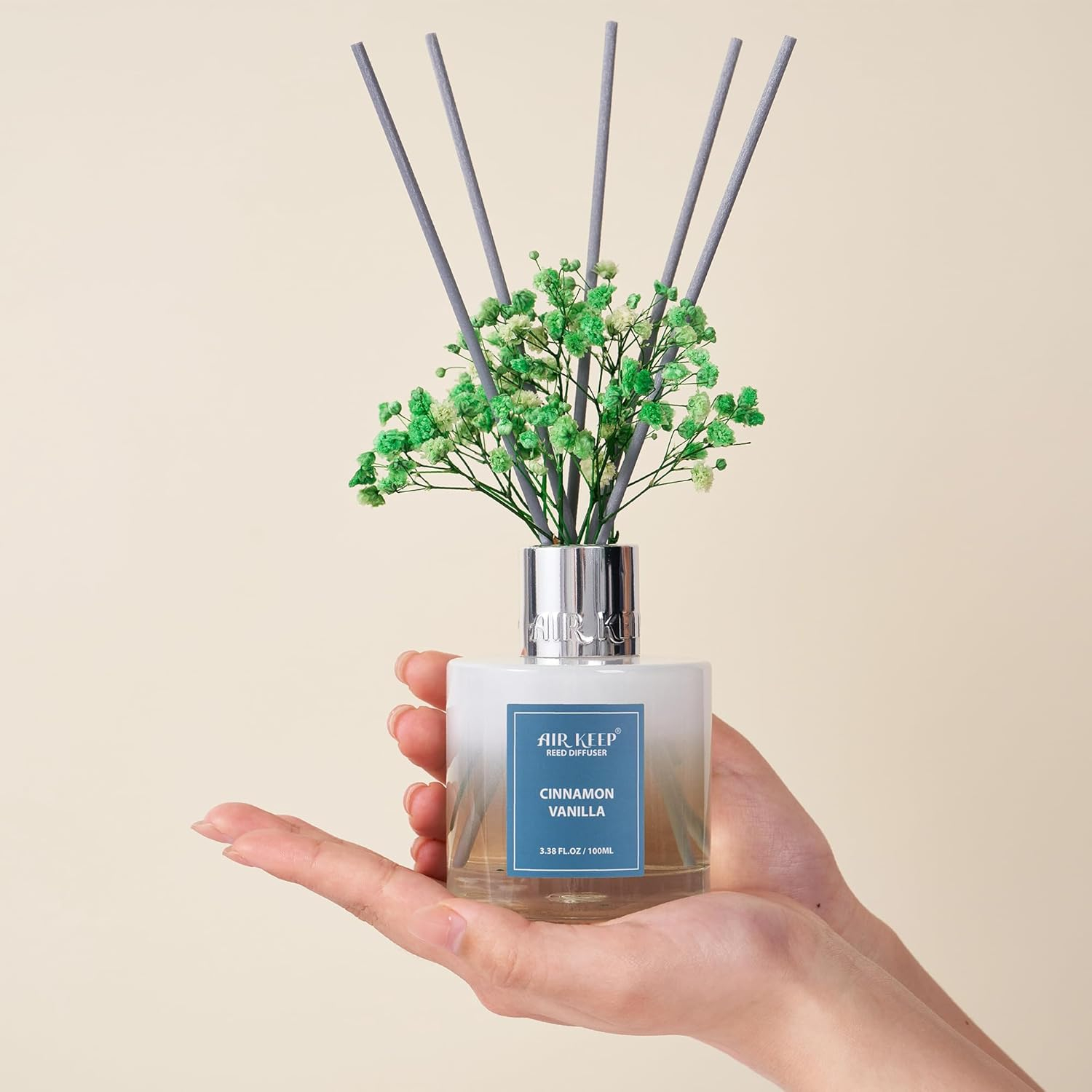 Airkeep Reed Diffuser Set,3.38 fl oz (100 ml) - Cinnamon Vanilla Oil Diffusers with 8 Reed Sticks, Home Fragrance Reed Diffuser for Bathroom Shelf Decor