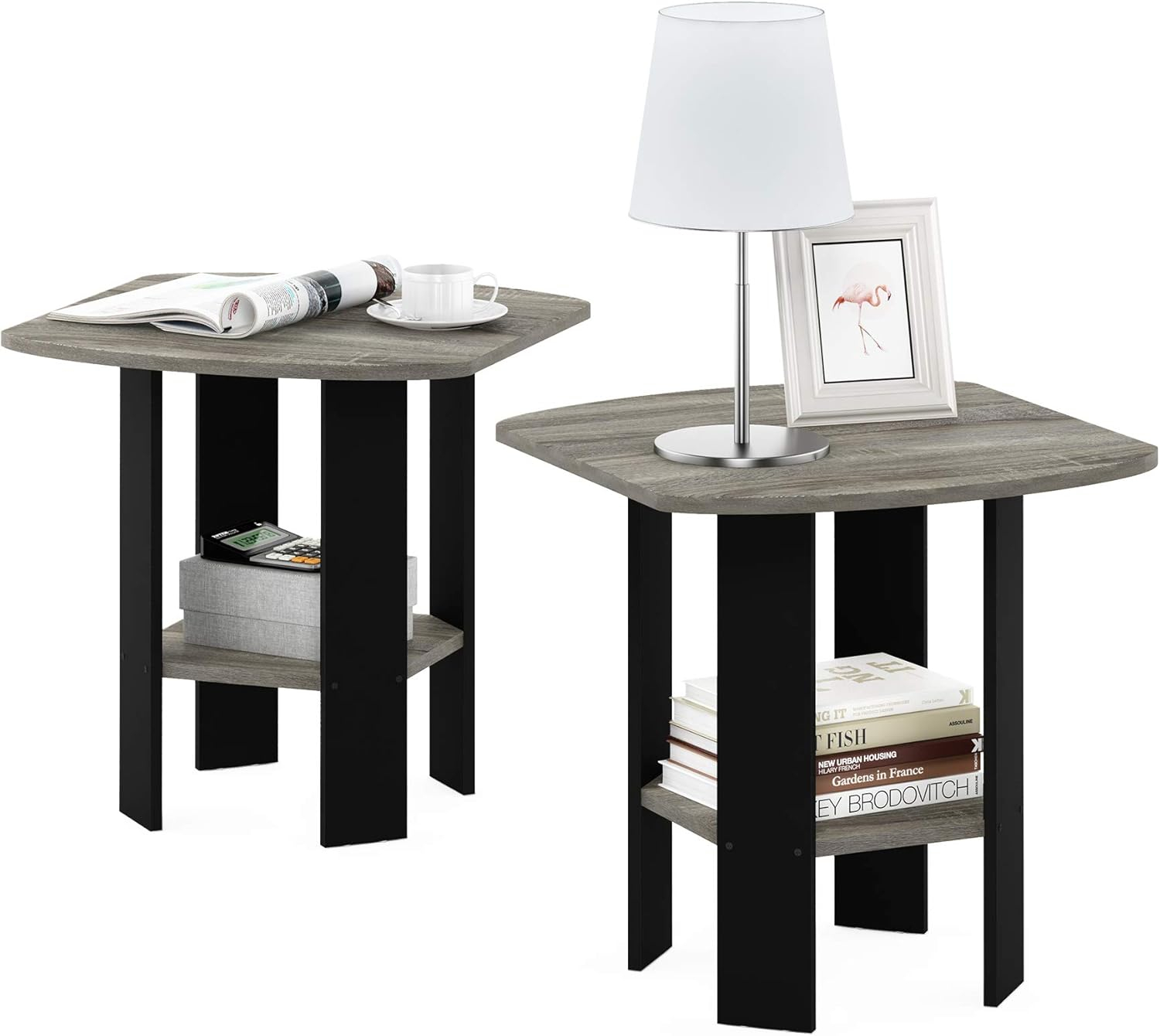 Furinno Simple Design End/Side Table, French Oak Grey, Set of 2