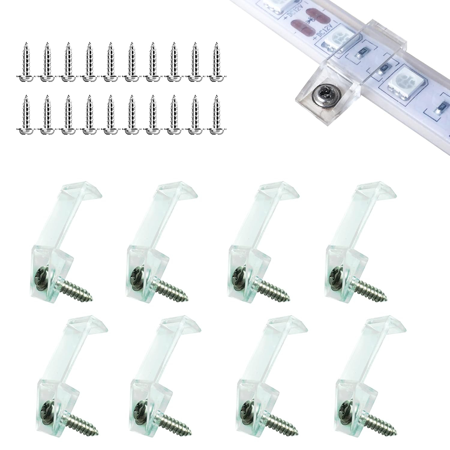 Outdoor LED Strip Light Mounting Bracket Fixing Clips - 100 Pack with Screws, for Silicone Tube, IP67 Waterproof Strip