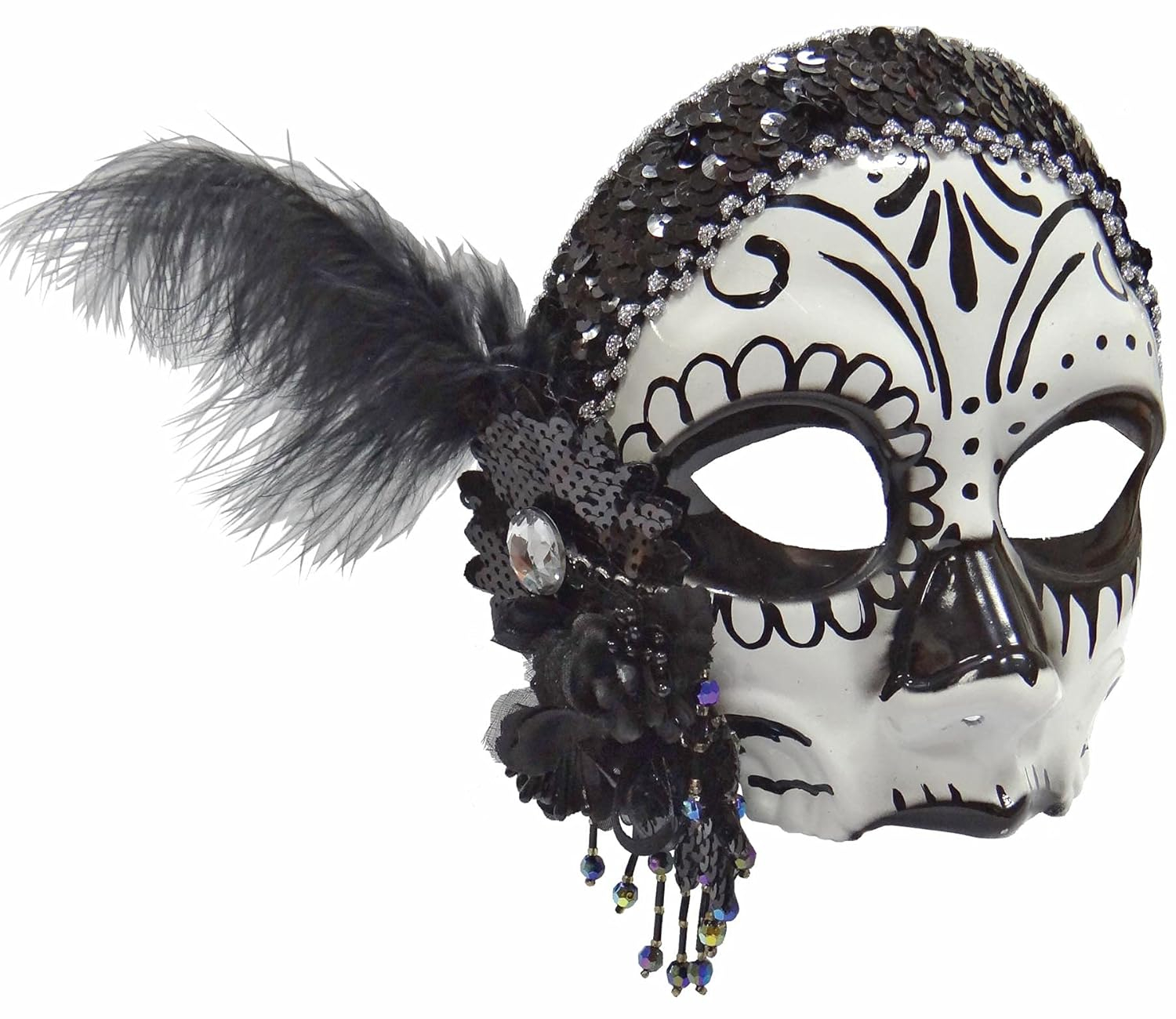 Adult Day of the Dead Skull Flapper Headband Half Mask