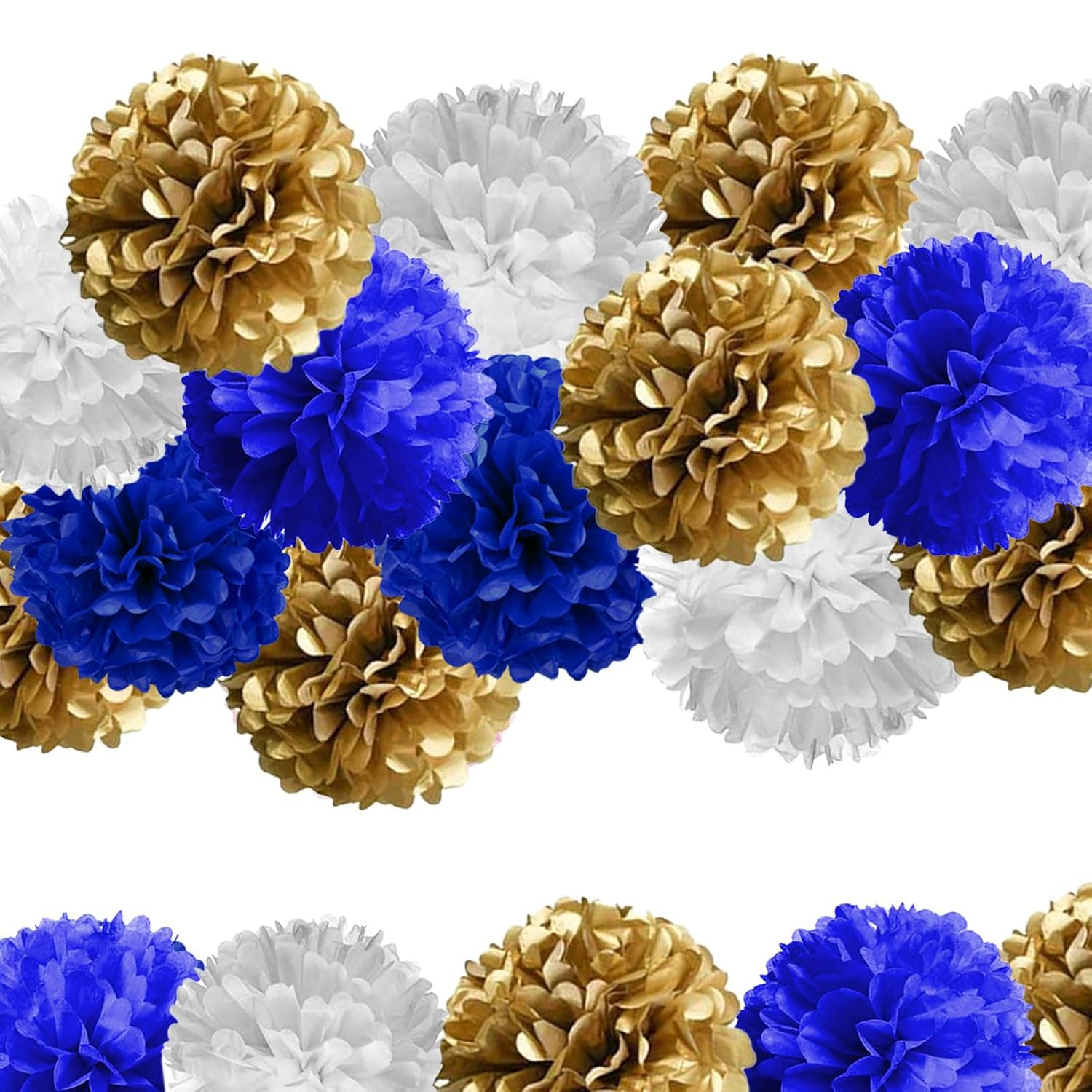 AIM & GGKK Paper Pom Poms Gold Gradient Navy Blue and White Tissue Hanging Paper Pom Poms,Flower Ball Wedding Birthday Party Decoration(12pcs)