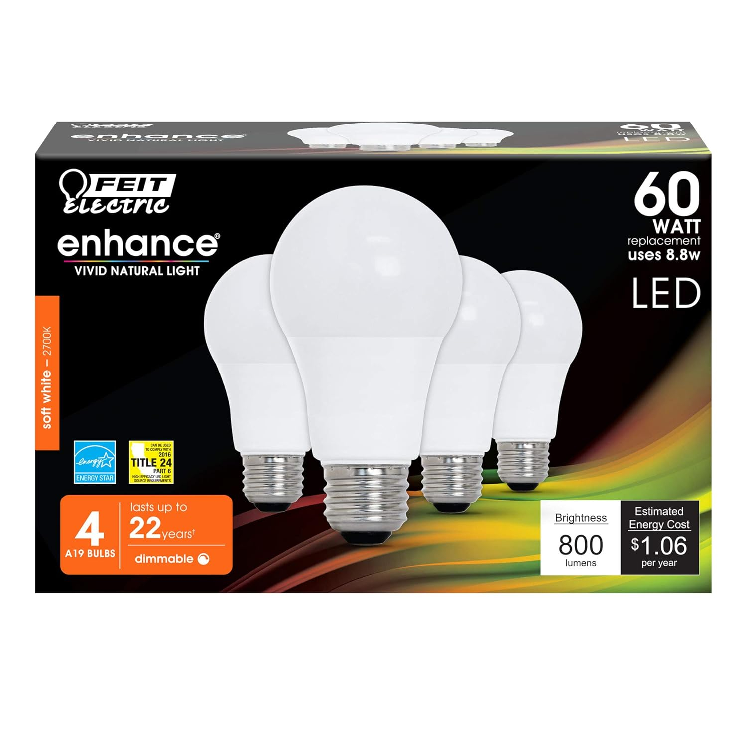 FEIT ELECTRIC OM60DM/927CA/4 60W A19 27K LED BULB,Soft White (2700K)