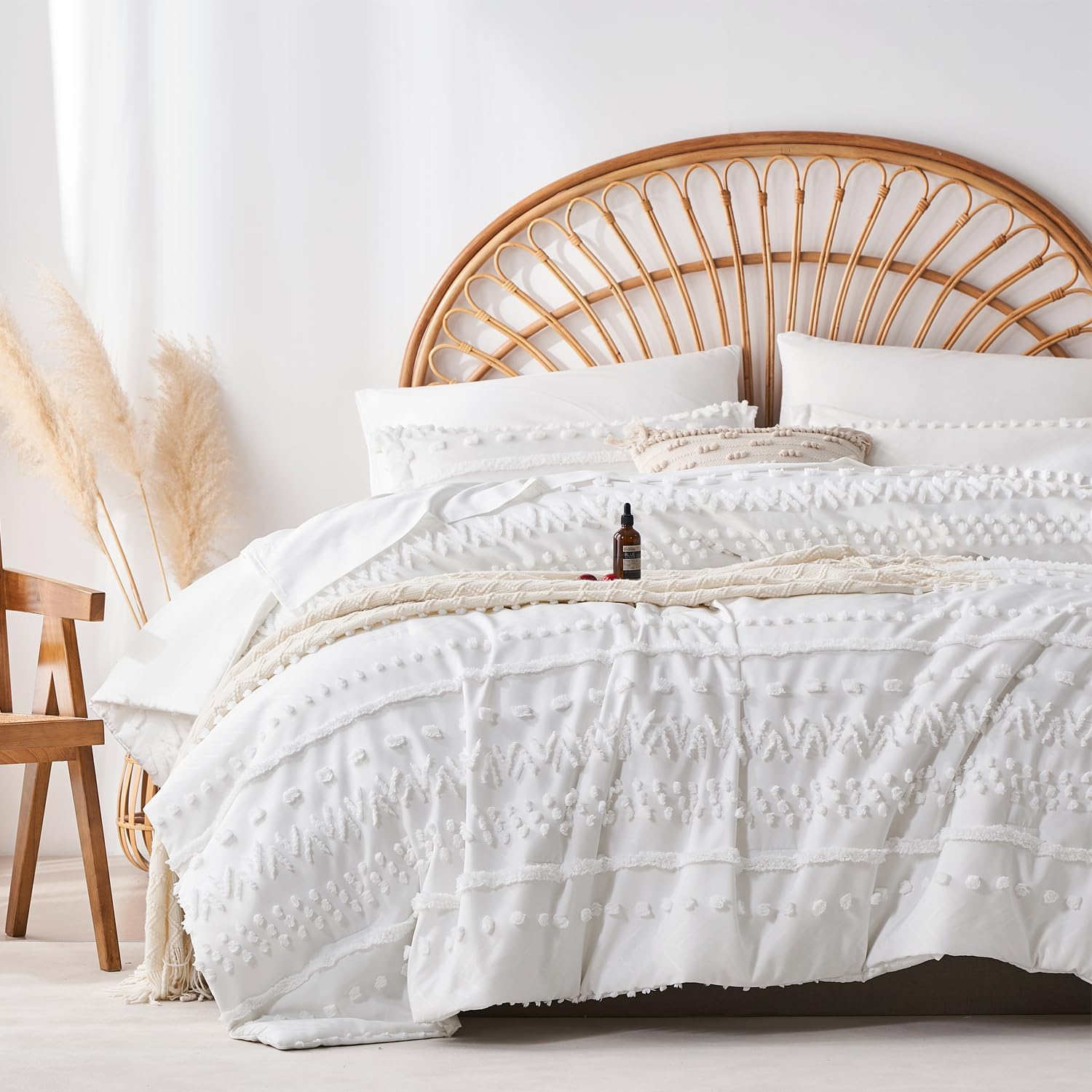 7 Pieces Queen Comforter Set, Pumpkin Tufted Boho Shabby Chic Bed in a Bag Comforter and Sheet Set, All Season Soft Microfiber Complete Bedding Set (Pumpkin, Queen)