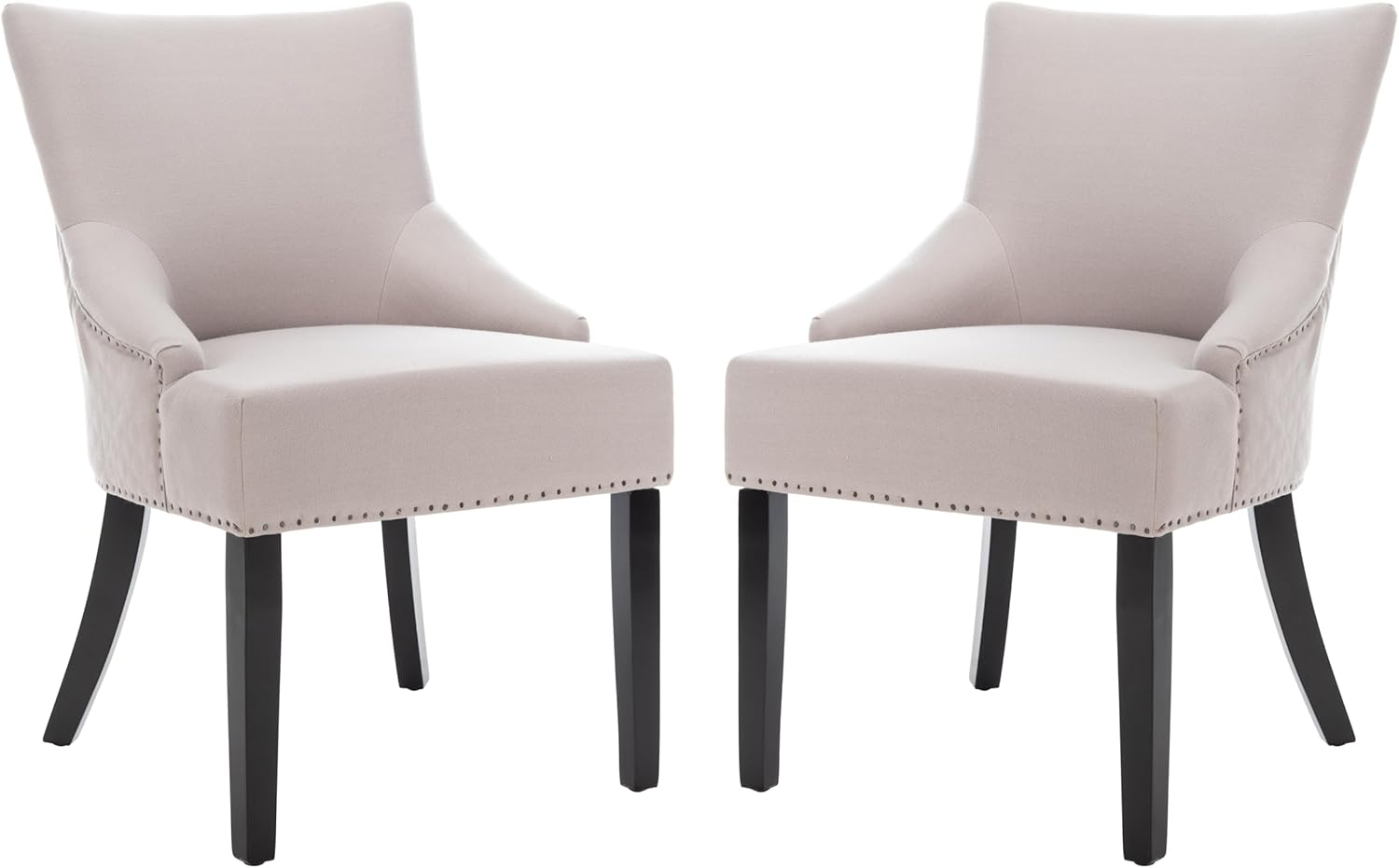 SAFAVIEH Lotus 19''H KD Side Chair Set of 2 Flat Black Nail Head Taupe Linen
