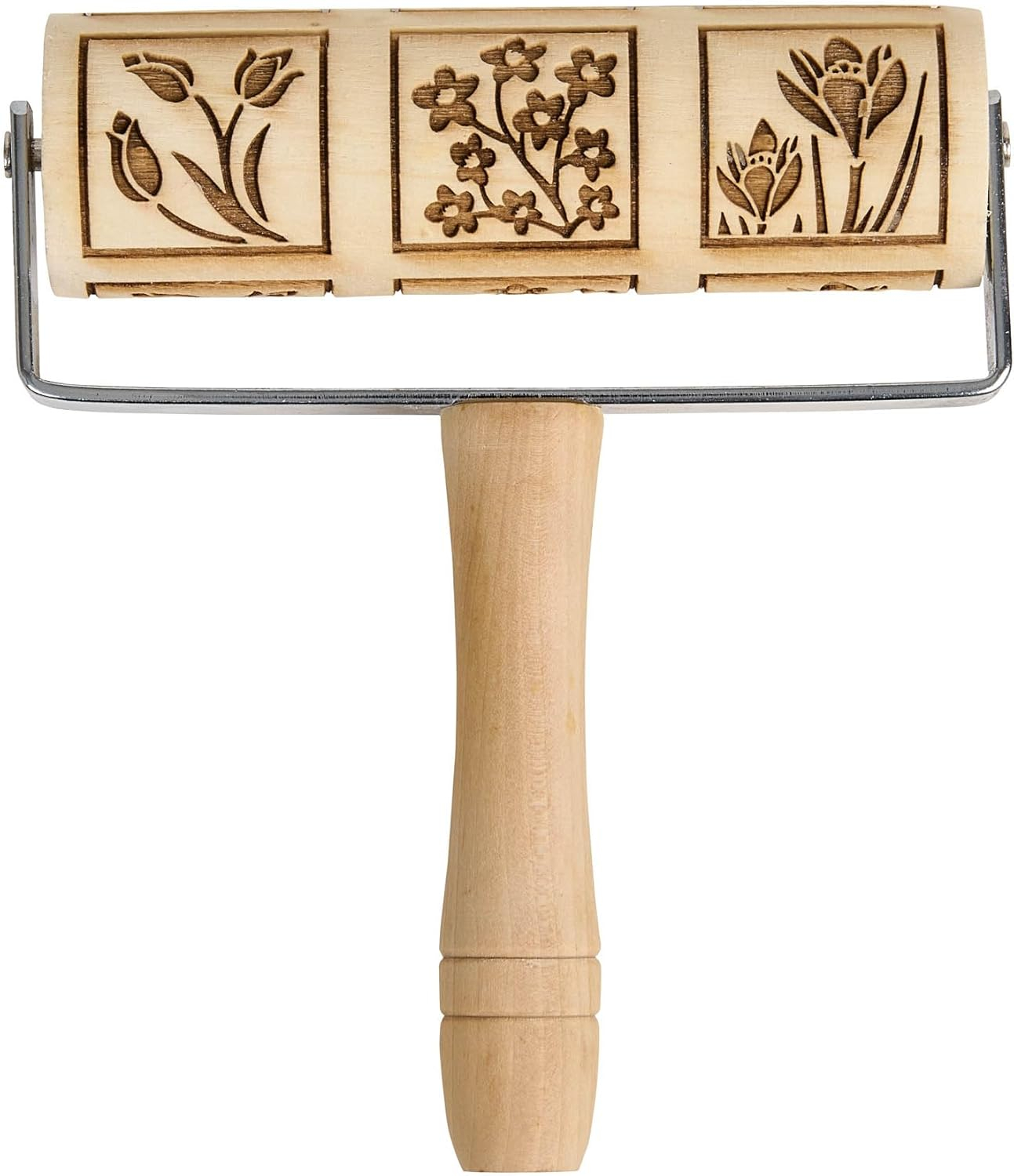 Mrs. Anderson's Baking Mini Embossing Rolling Pin, Spring Flowers Design, Poplar Wood and Chrome-Plated Iron