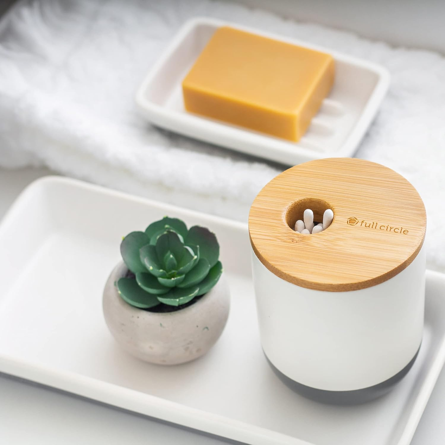 White Ceramic Rectangular Bathroom Tray with Handles