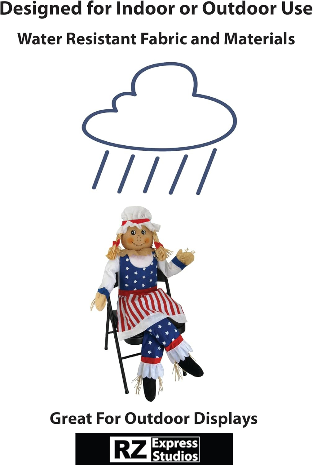 60" Large Sitting Scarecrow Mrs. Uncle Sam Patriotic Americana Fall Decoration 5'