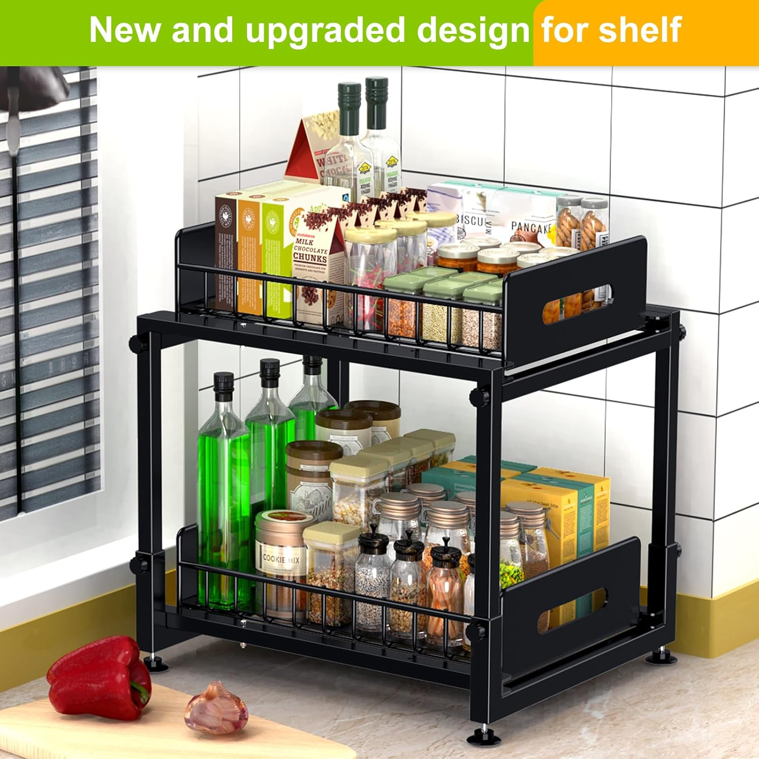 2 Pack Under Sink Organizer,Kitchen Organizers and Storage with sliding,2 Tier Pull Out Cabinet Organizer,Adjustable height Metal Rack for Kitchen Bathroom Storage Counter Organization