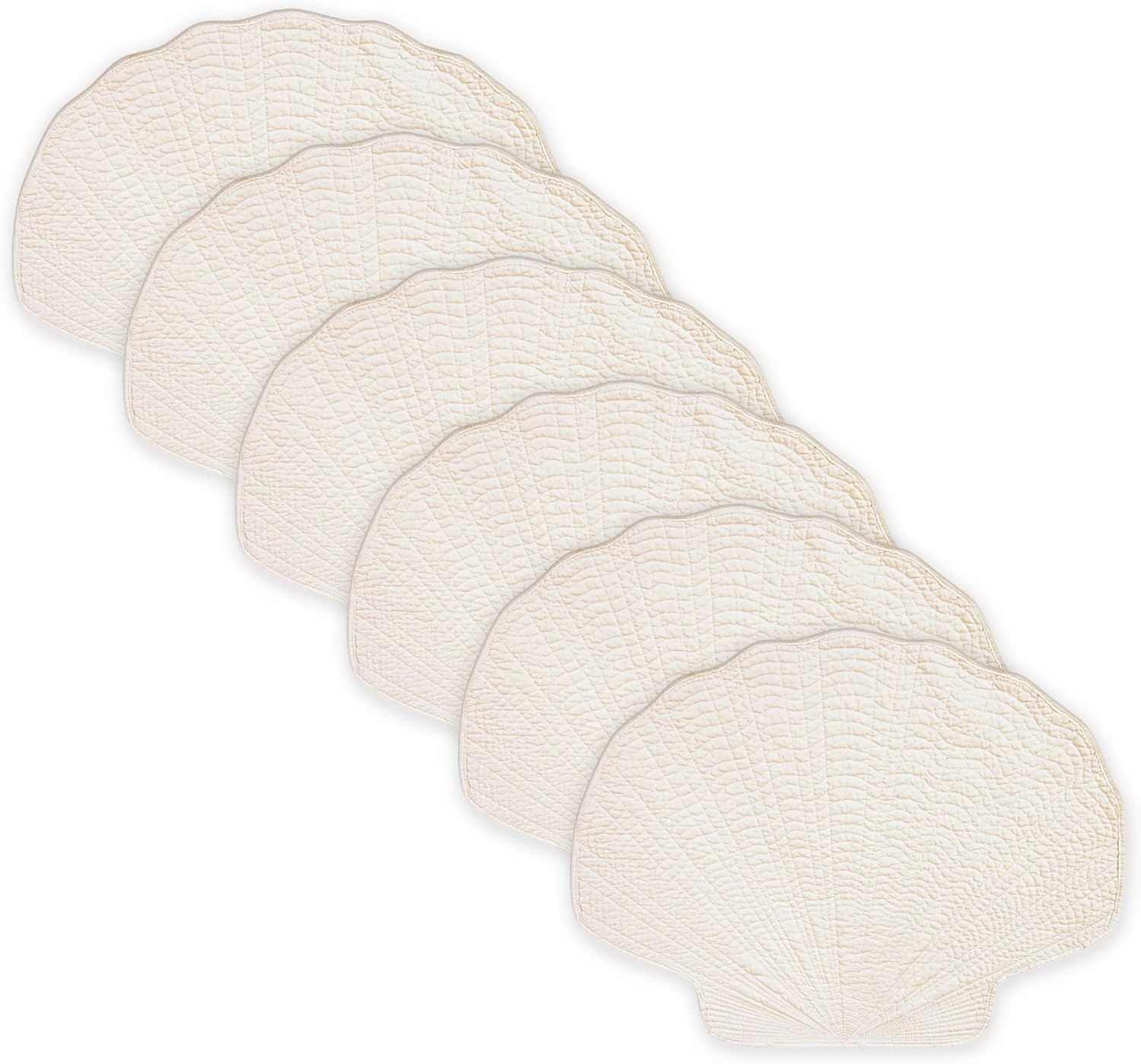 Shell White Cotton Quilted Coastal Placemat Set of 6