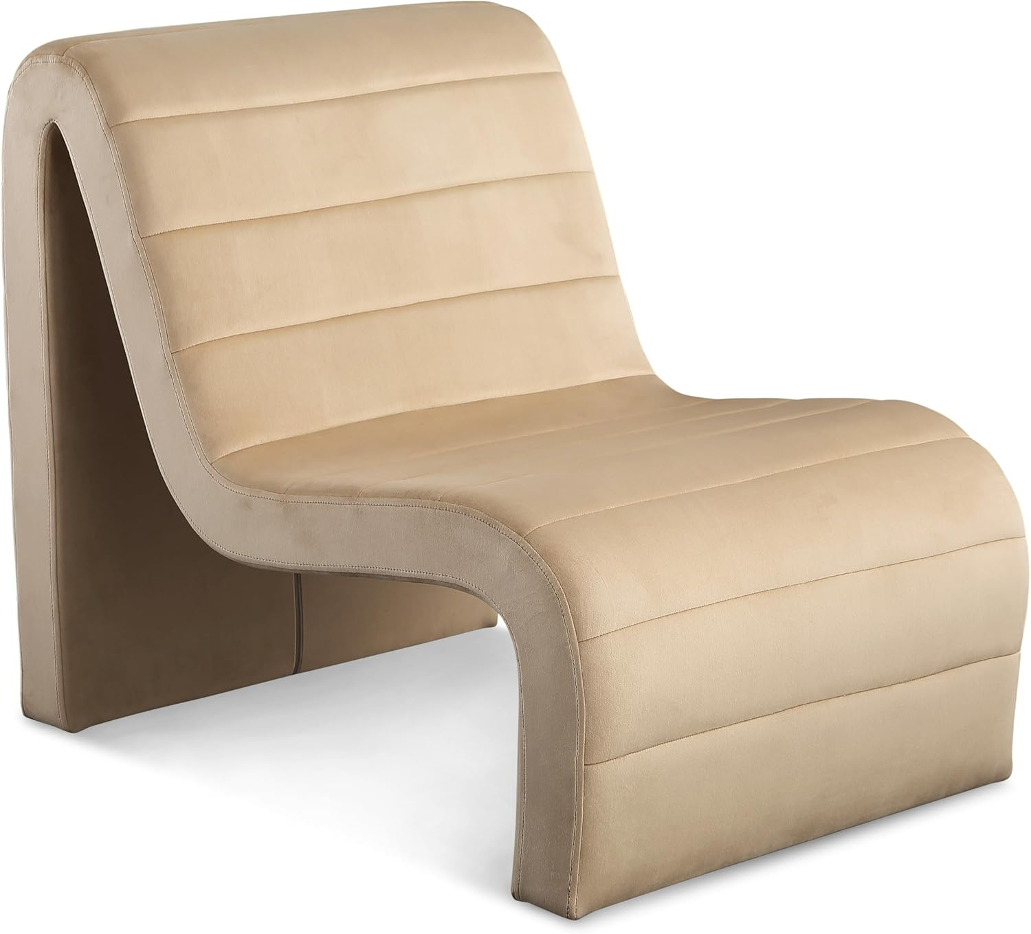 Meridian Furniture 403Camel Ivy Collection Modern | Contemporary Velvet Upholstered Accent Chair with Rich Camel Velvet, Channel Tufted Design, Curved Shape, 26.4" W x 37.4" D x 31.1" H, Camel