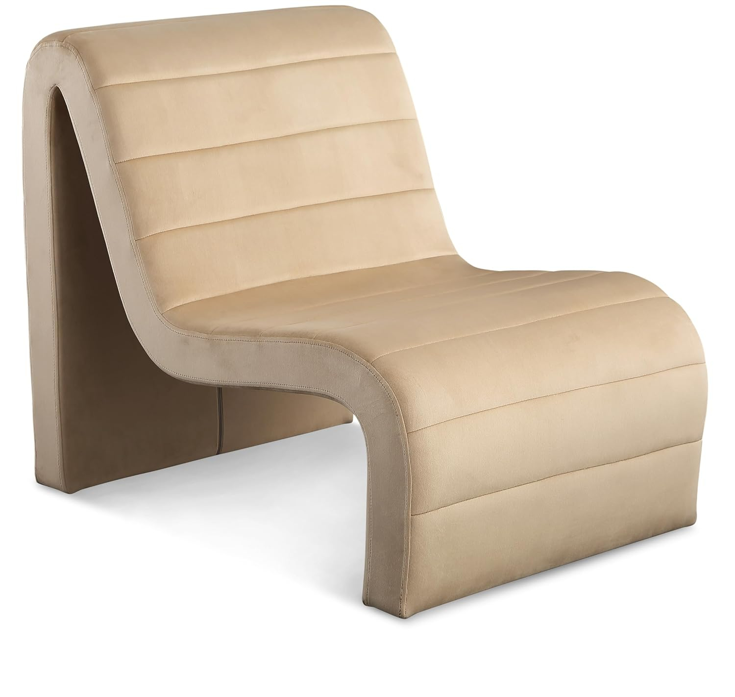 Meridian Furniture 403Camel Ivy Collection Modern | Contemporary Velvet Upholstered Accent Chair with Rich Camel Velvet, Channel Tufted Design, Curved Shape, 26.4" W x 37.4" D x 31.1" H, Camel
