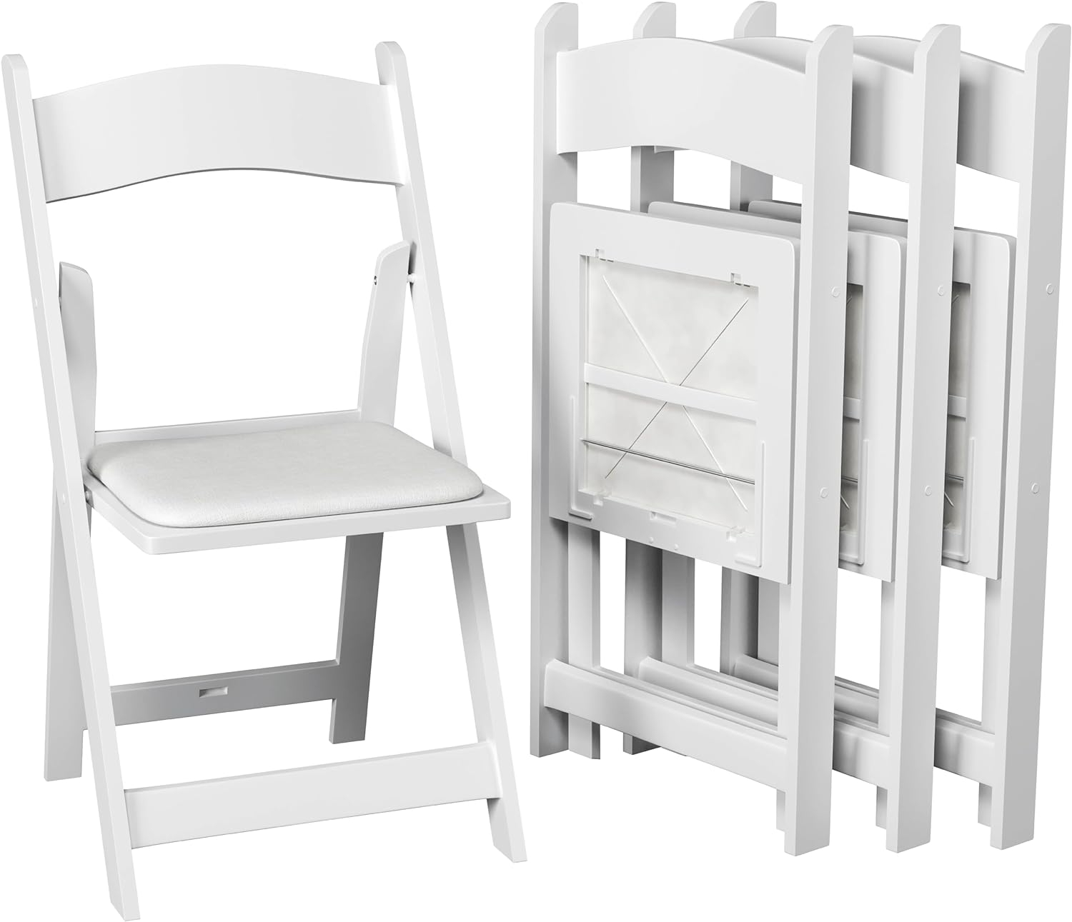 SIMPLEX 4 White Resin Folding Chairs - Comfortable White Foldable Chair - Stackable Chairs with Padded Seats - Indoor/Outdoor Folding Chairs for Events - Lightweight Foldable Chairs (4 Pack)