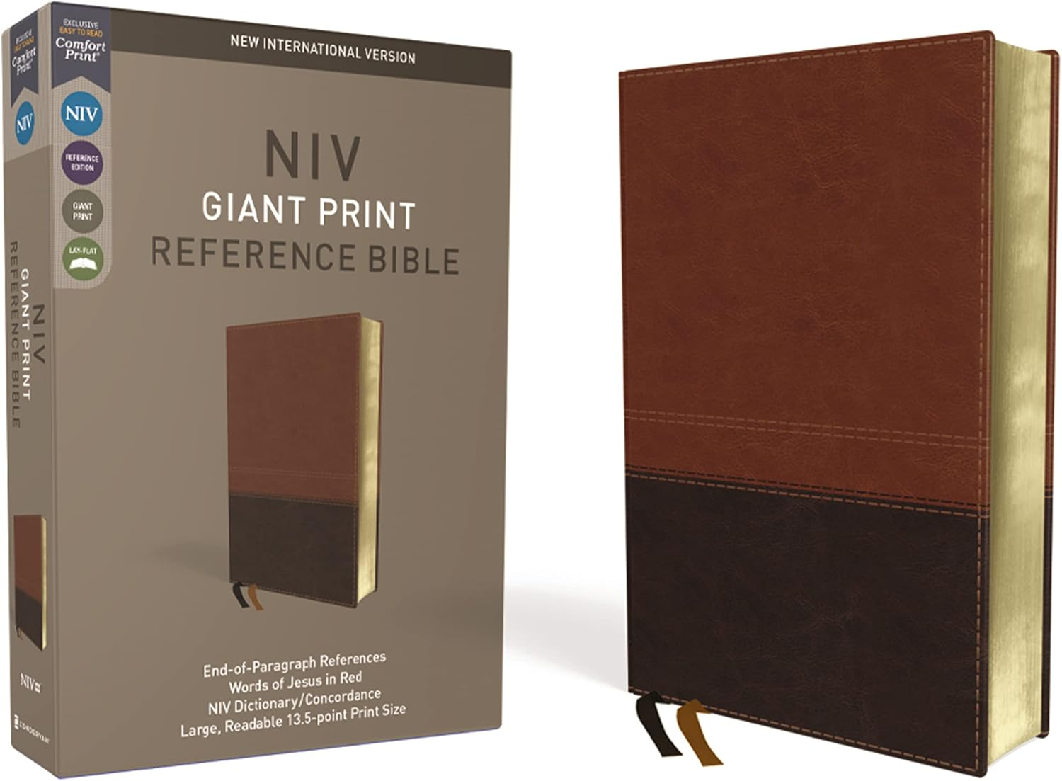 NIV, Reference Bible, Giant Print, Imitation Leather, Brown, Red Letter Edition, Comfort Print - Large Print by  Zondervan (Leather Bound)