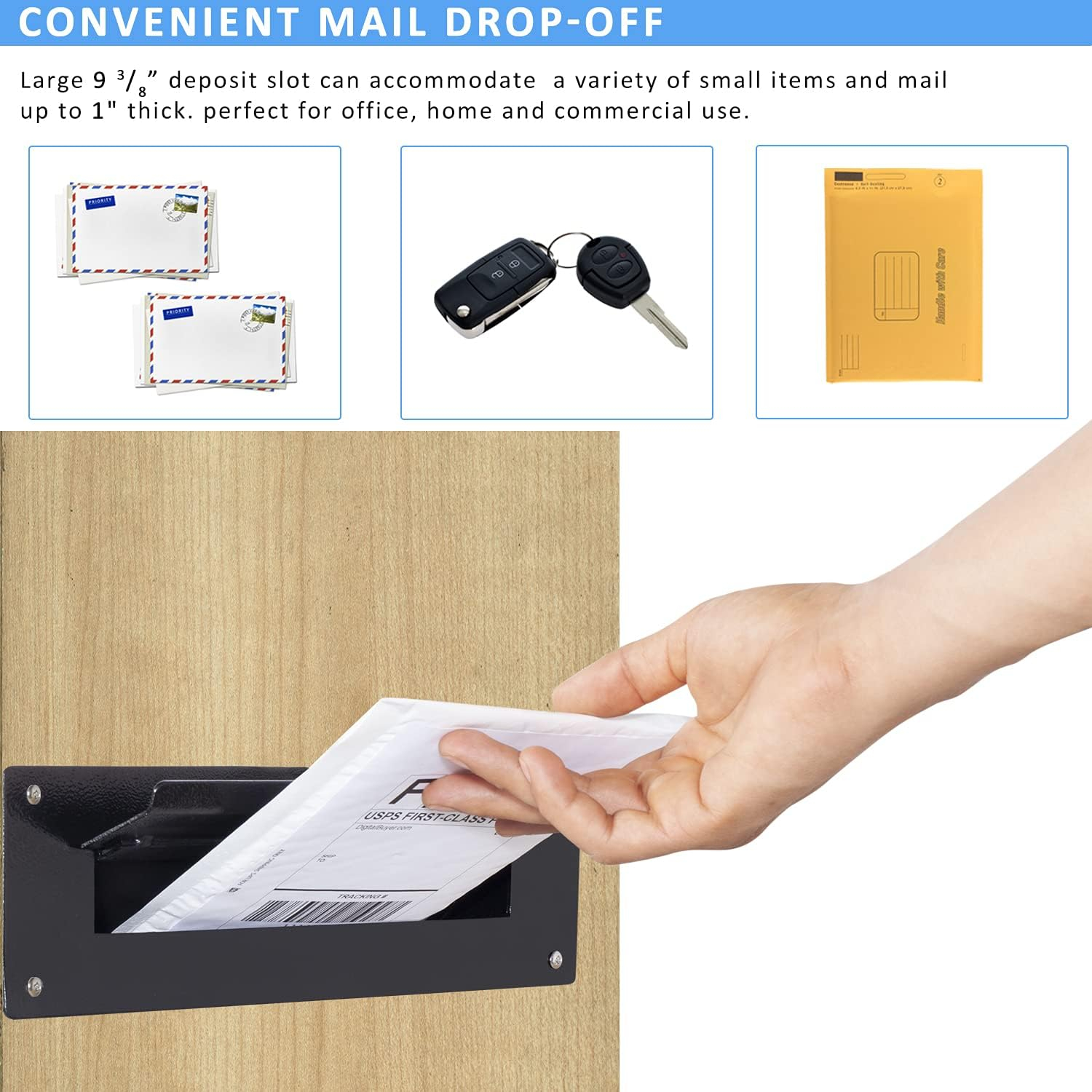 Black Steel Wall Mount Mail Slot with Lock