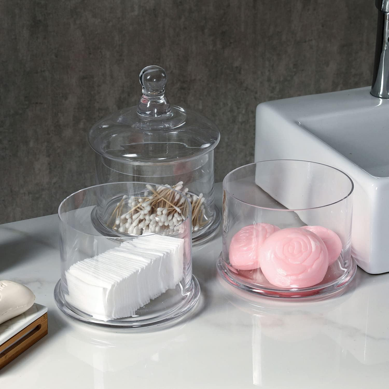 Clear 16 inch Stacking Food Storage, 3 Tier Cookie Candy Jars, MyGift Apothecary Glass Container with Lid
