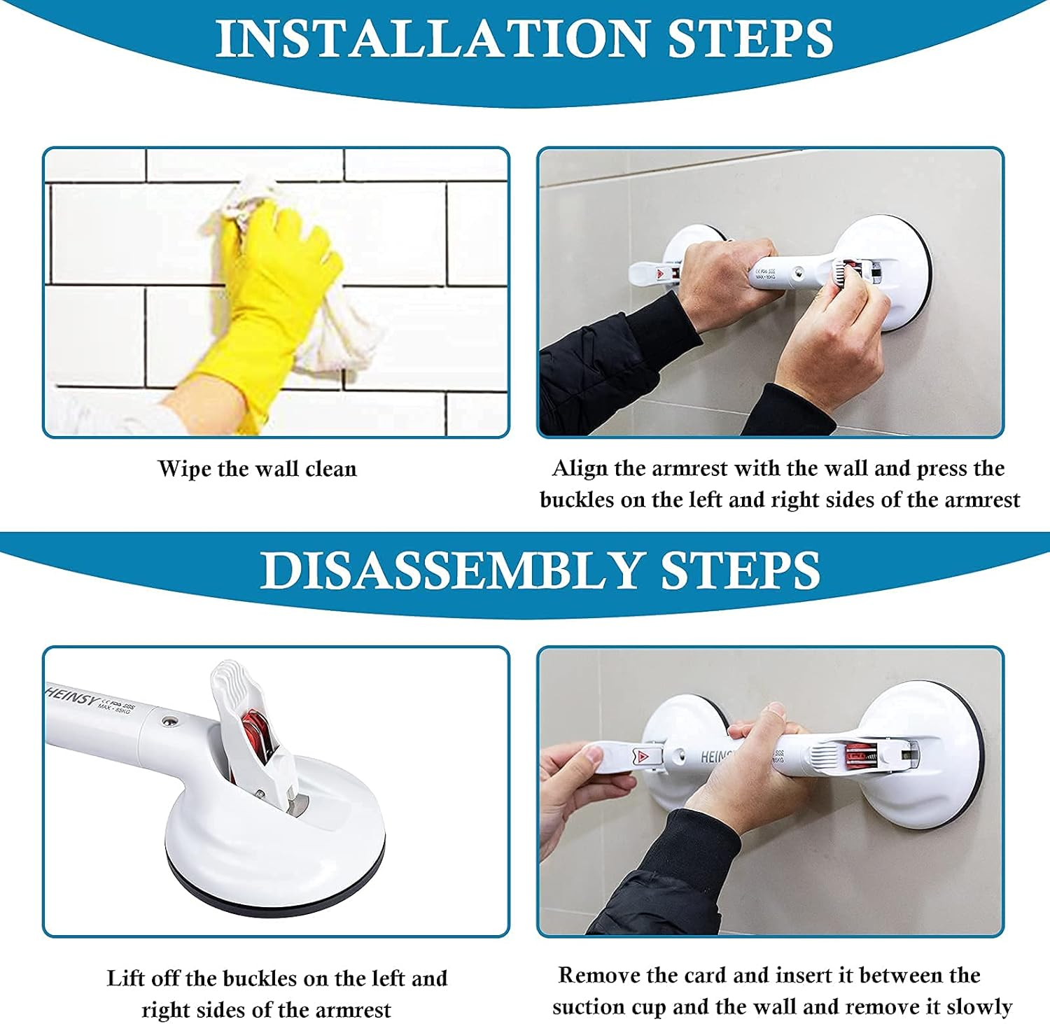 17inch Suction Shower Grab Bar, Portable Shower Handle Bar Suction Grip Bar Bathtub Handle with Strong Hold Suction Cup Fitting and Rapid Release for Bathroom(Max Capacity :253lb）