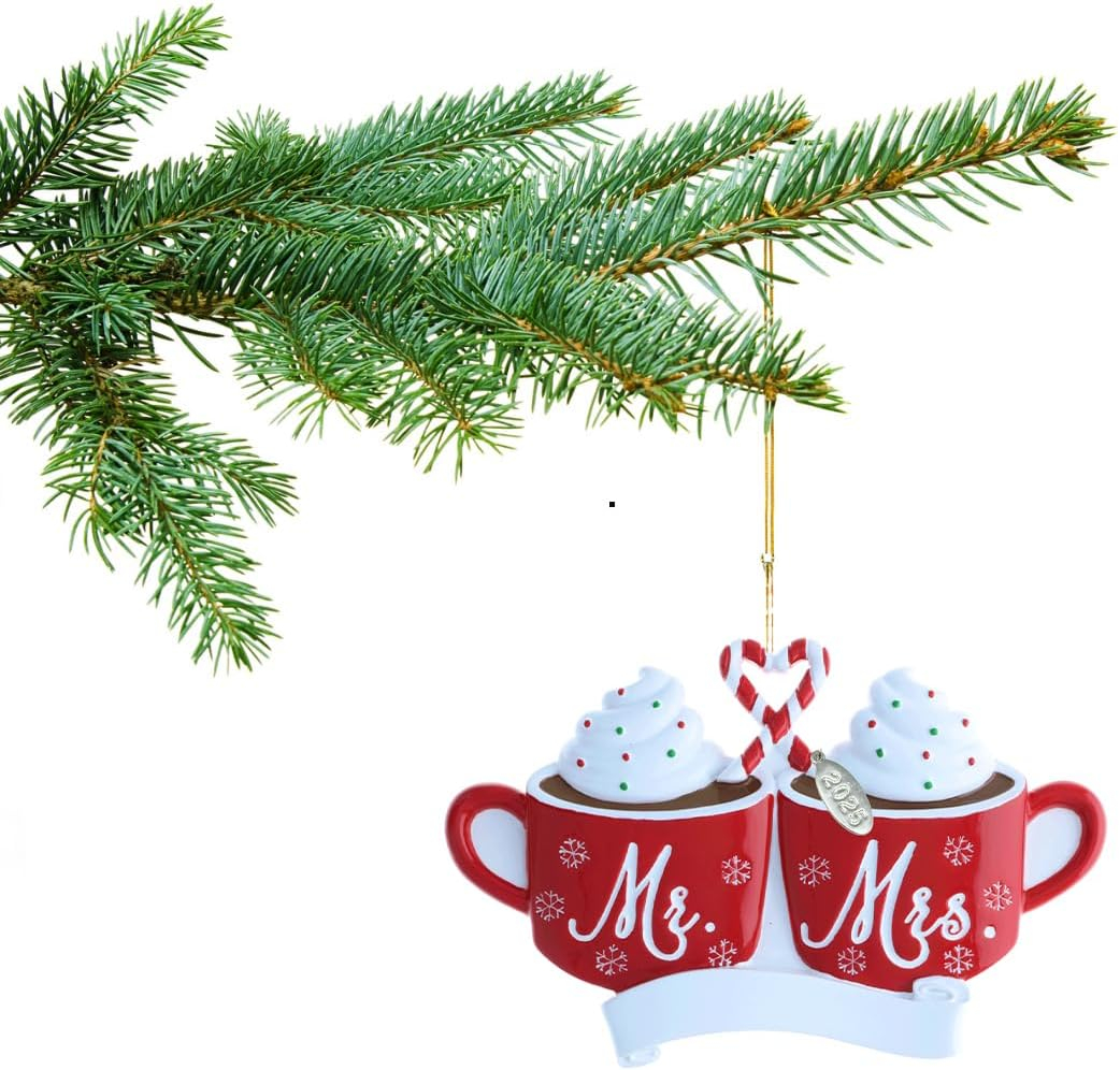 Our First Christmas Ornament, Wedding Gifts for Couples 2023, Just Married with Mr and Mrs, Cute Hot Cocoa Design, Couples First Christmas Ornament in Gift Box