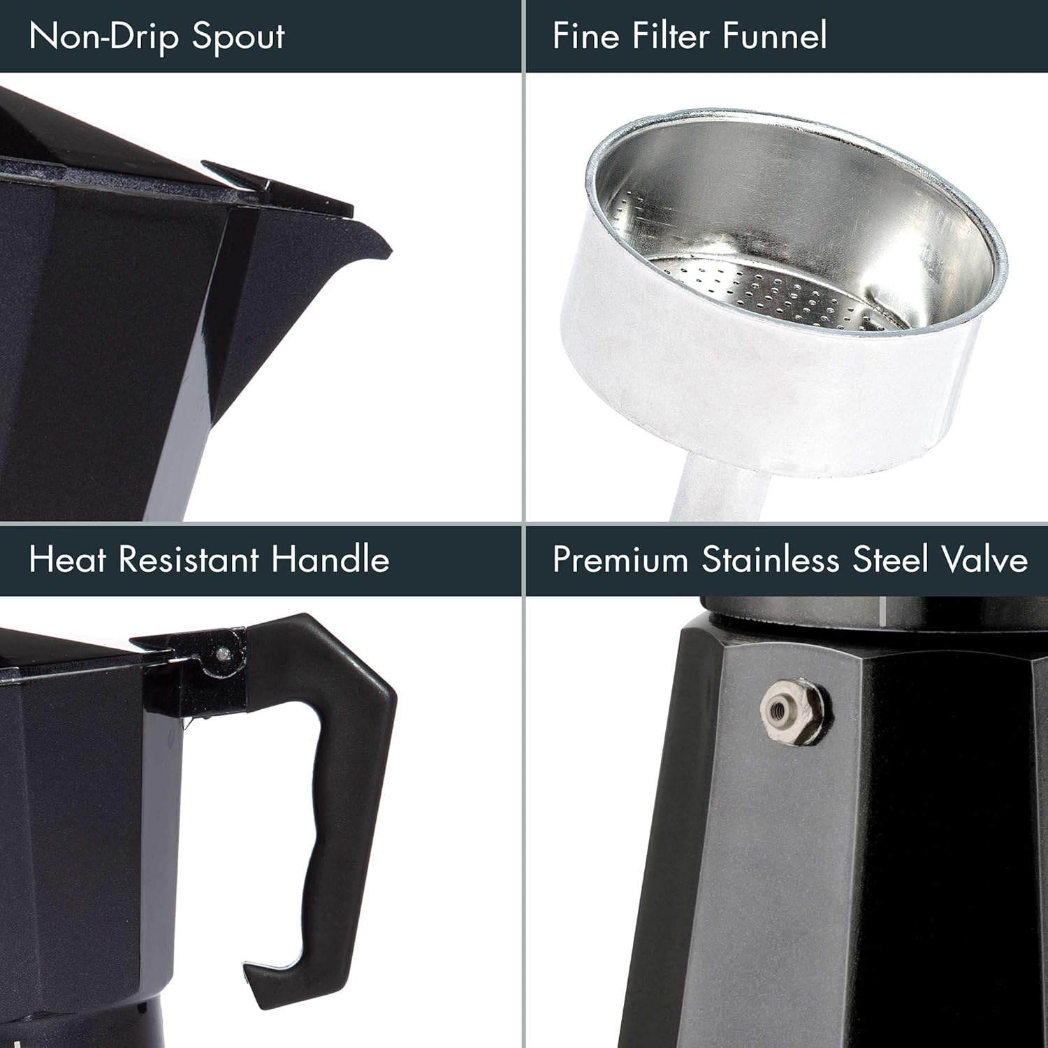 Primula PEBK-3306 6-Cup Aluminum Espresso Coffee Maker, Black