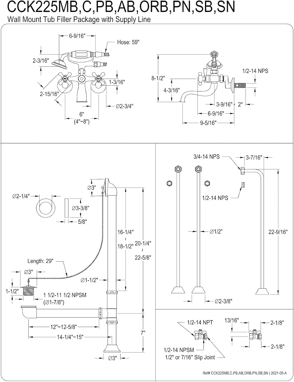Polished Brass Vintage Clawfoot Tub Faucet Package with Hand Shower