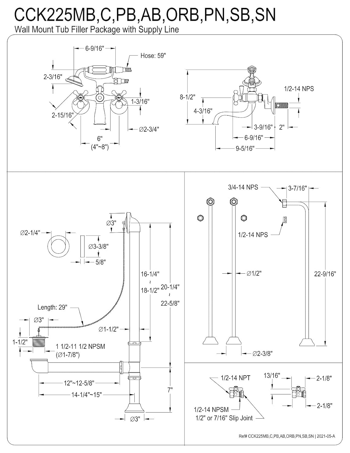 Polished Brass Vintage Clawfoot Tub Faucet Package with Hand Shower