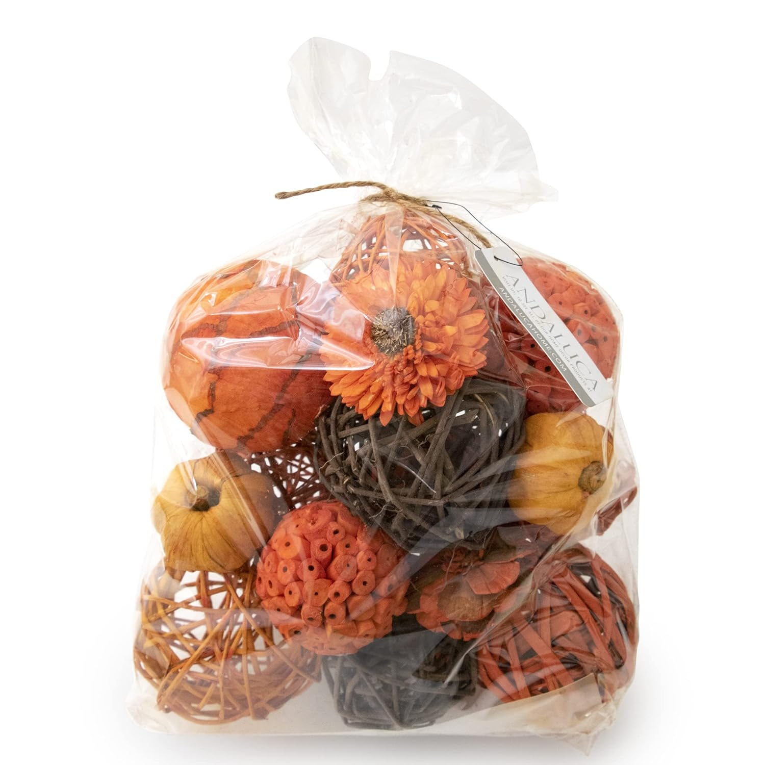 ANDALUCA Orange Decorative Vase Filler Bag with Mini Pumpkins, Orbs, Balls & Flowers Bowl Filler Decor (Pumpkin Orange)