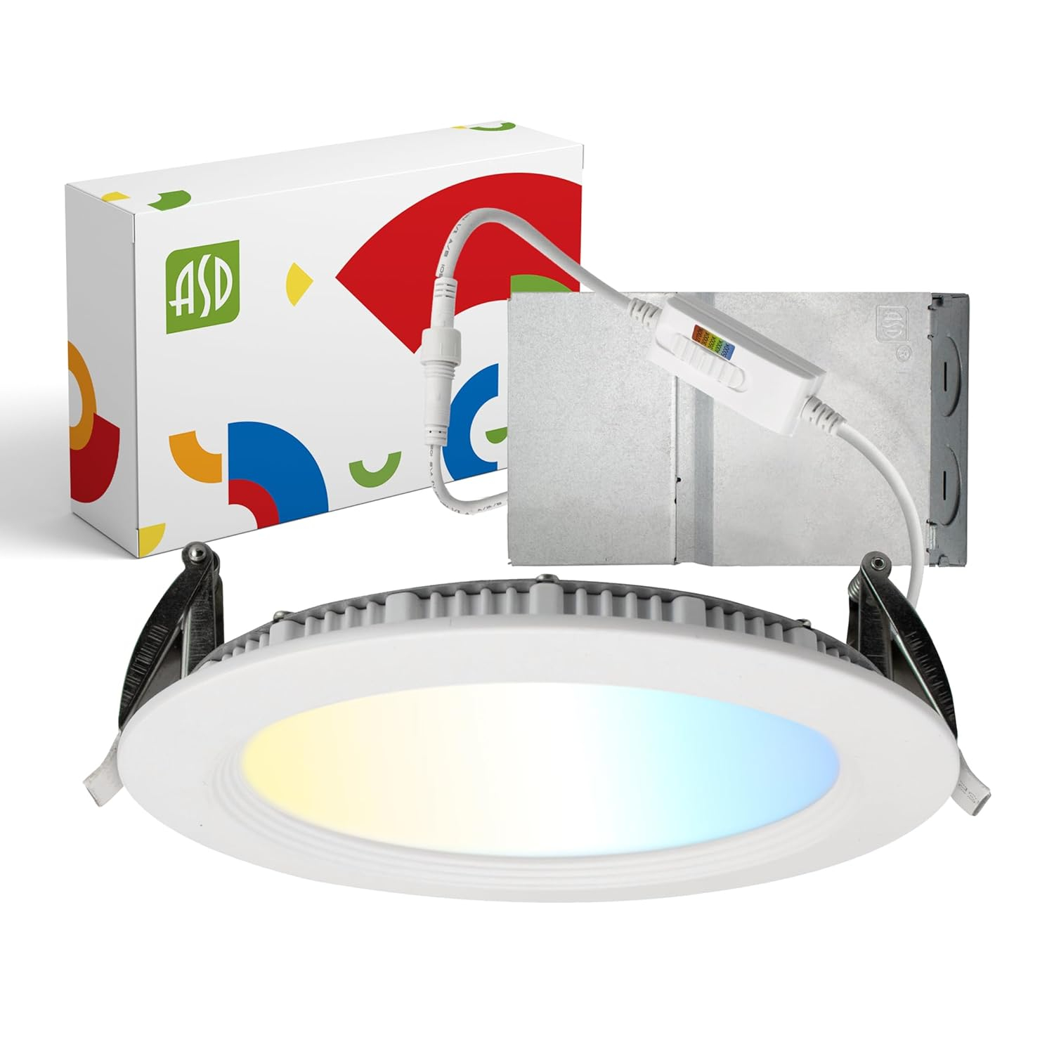 ASD LED Recessed Lighting 6 Inch, Round Commercial Downlight, Mini Panel with Baffle Trim, 6" 15W 120-277V CCT Selectable 2700/3000/3500/4000/5000K, Dimmable Ceiling Light Fixture, White, ETL