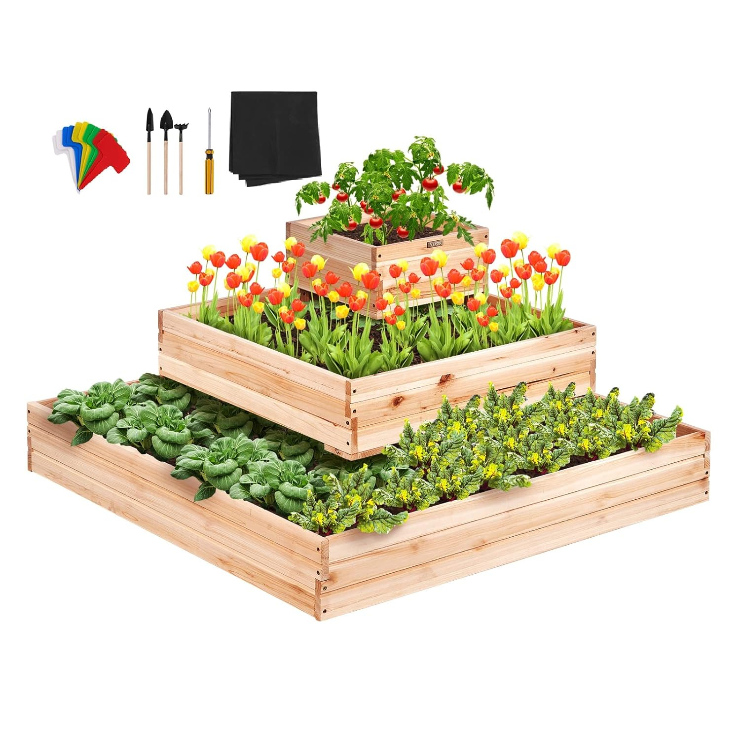Burlywood Wooden Raised Garden Bed Planter 44.5"x44.5"x20.1"