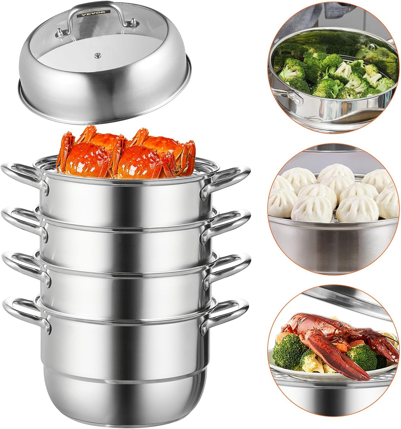 VEVOR 3-Tier Commercial Food Warmer Display, 1000W Food Display Warmer with Light, Adjustable Shelf and Temperature Display, 86℉~185℉ Steam Heating, 57L for Hamburger, Pizza, Bread, Fried Chicken