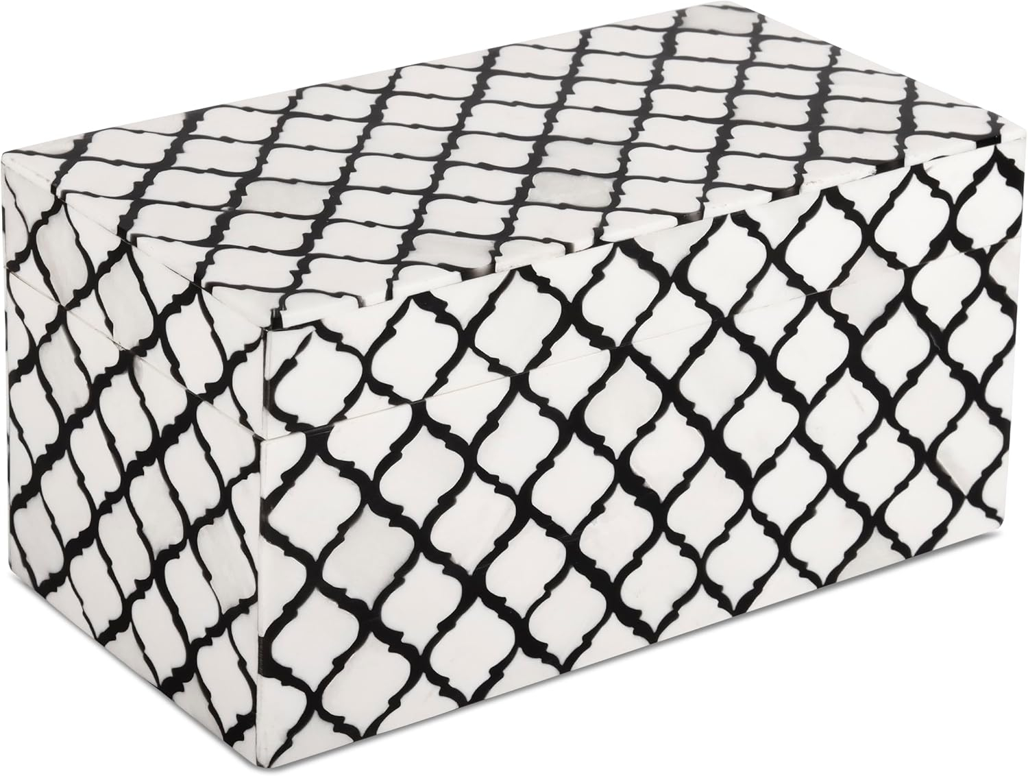 HANDICRAFTS HOME Moroccan Pattern Inspired Collection, Storage Organizer Decorative Box Multipurpose Gift - Moroccan B&W 10x5x5 inch