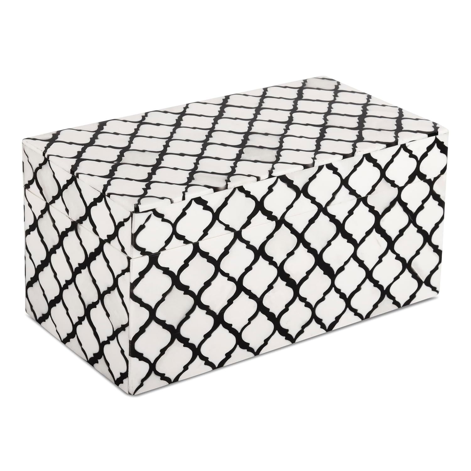 HANDICRAFTS HOME Moroccan Pattern Inspired Collection, Storage Organizer Decorative Box Multipurpose Gift - Moroccan B&W 10x5x5 inch