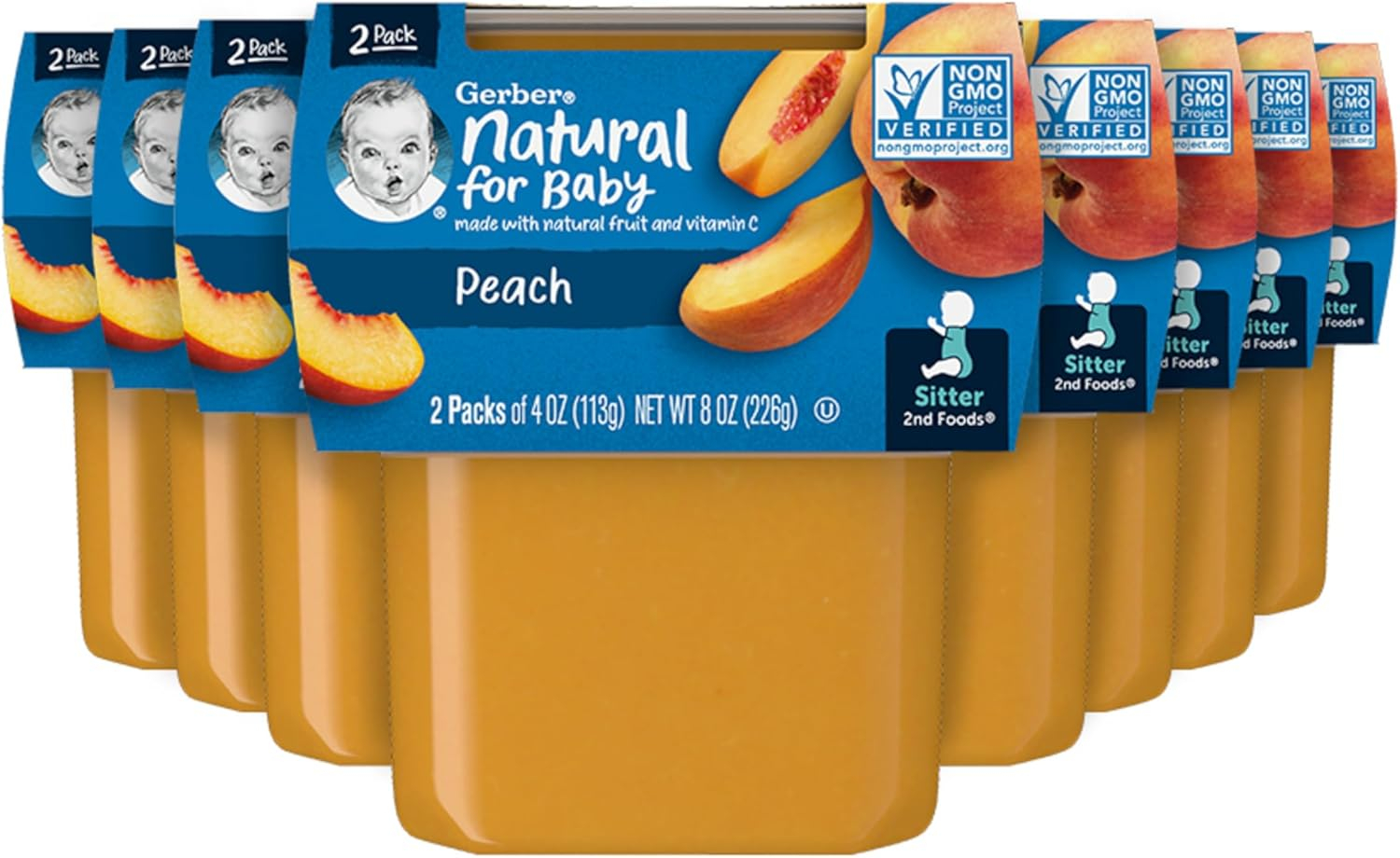 Natural Peach Baby Food Puree, 4 Ounce Tubs, 8-Pack