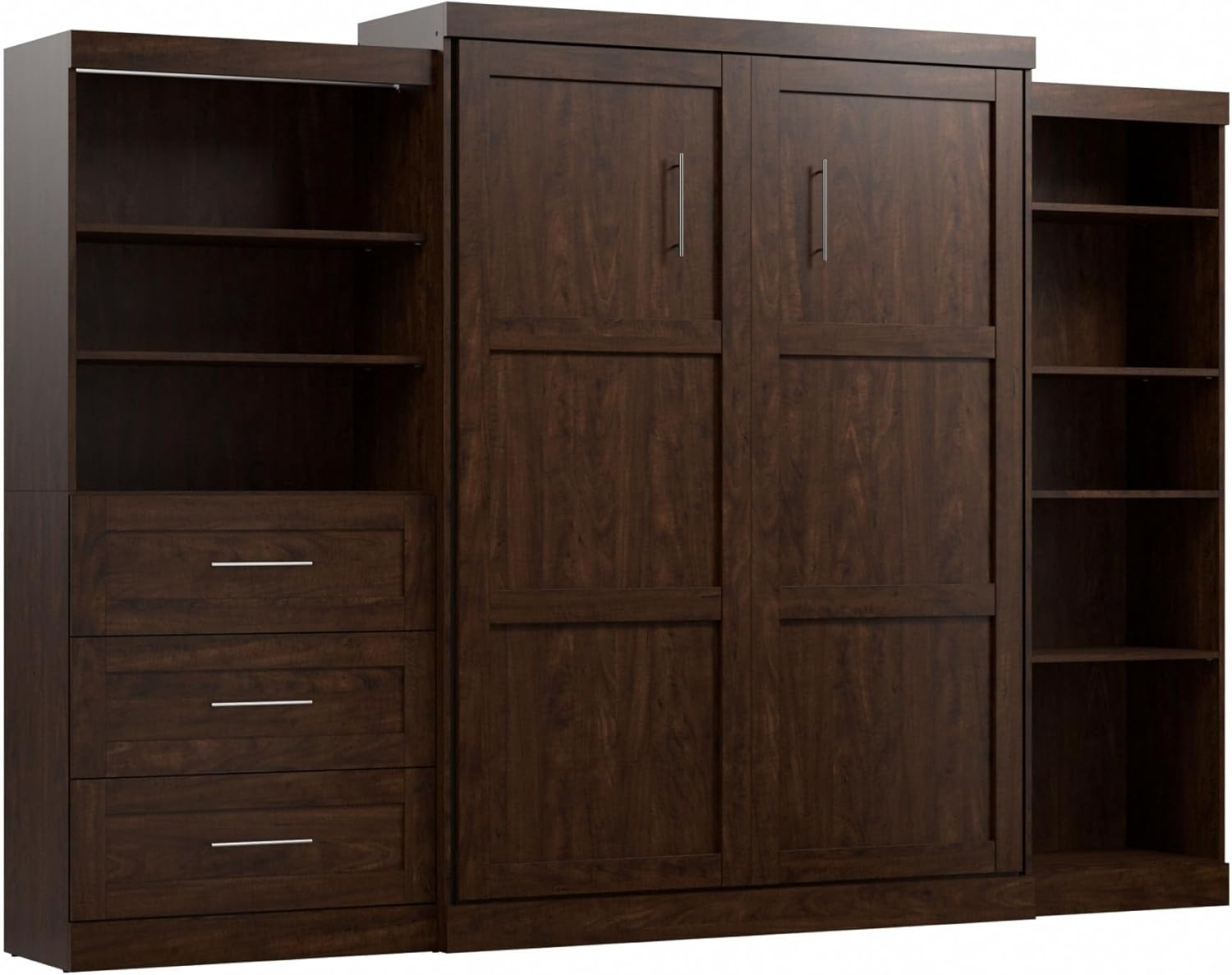 Chocolate Brown Queen Murphy Bed with Storage and Shelving
